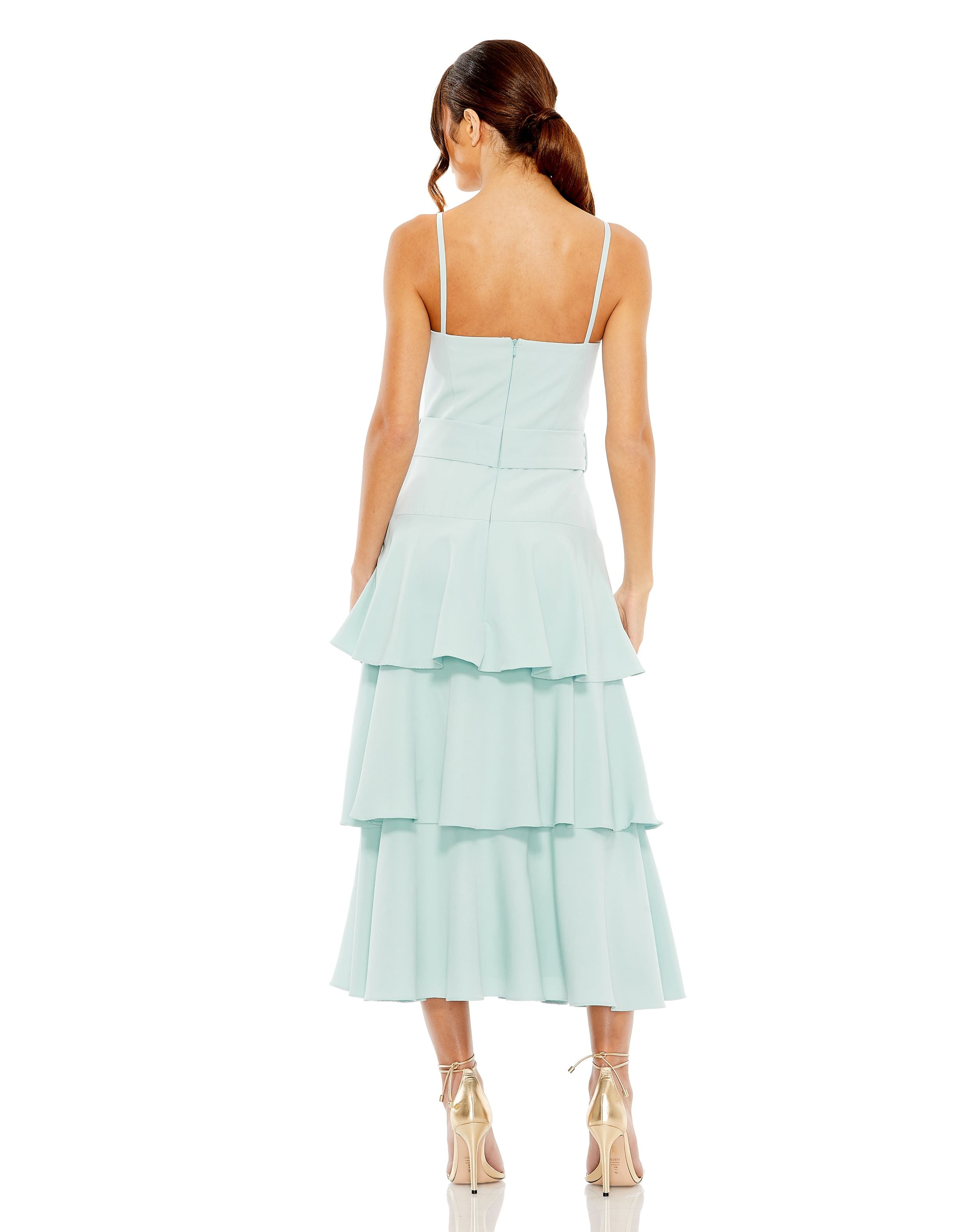 Belted Tiered Ruffle Sleeveless Midi Dress | Sample | Sz. 2