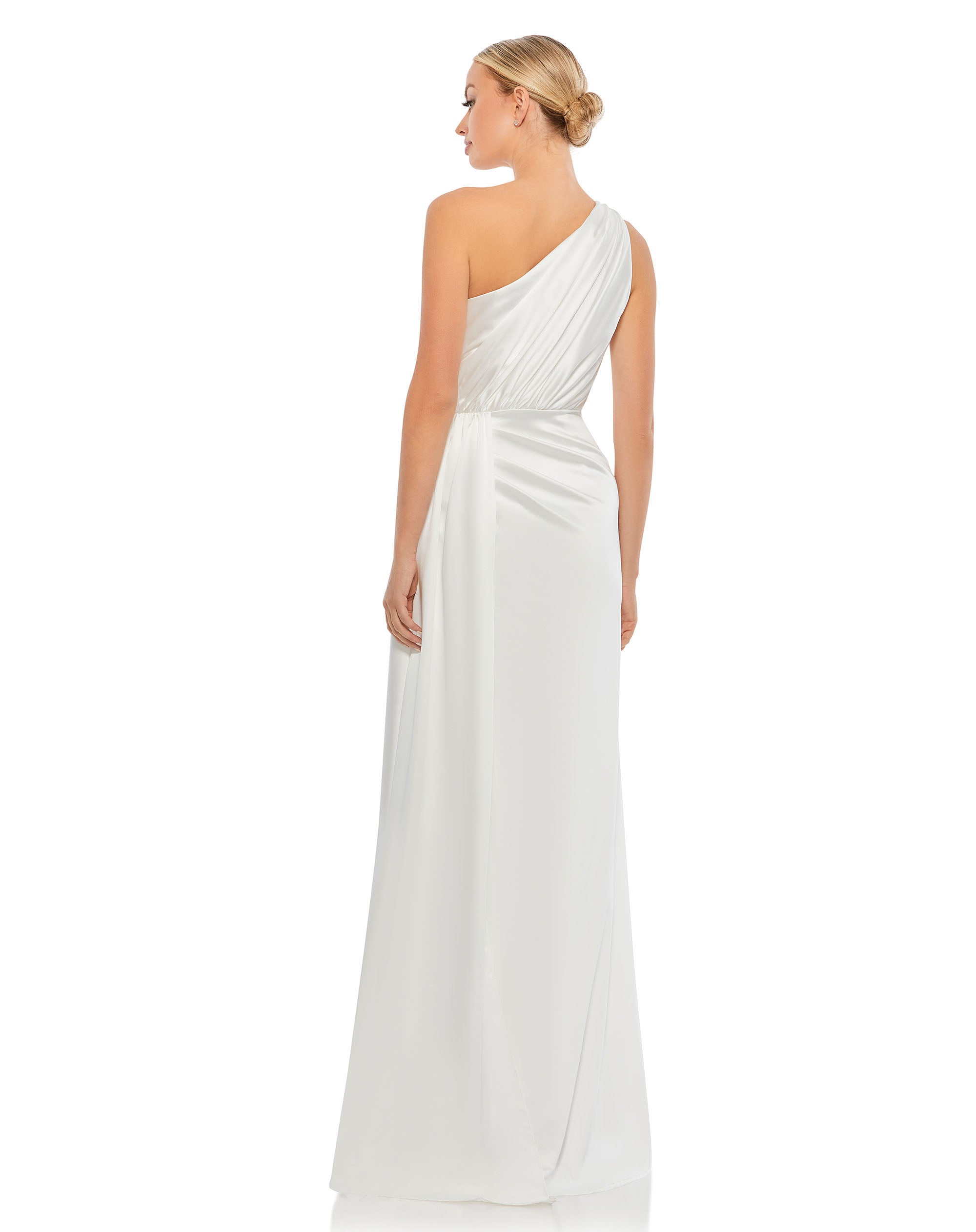 Gathered One Shoulder Satin Faux Wrap Gown - FINAL SALE