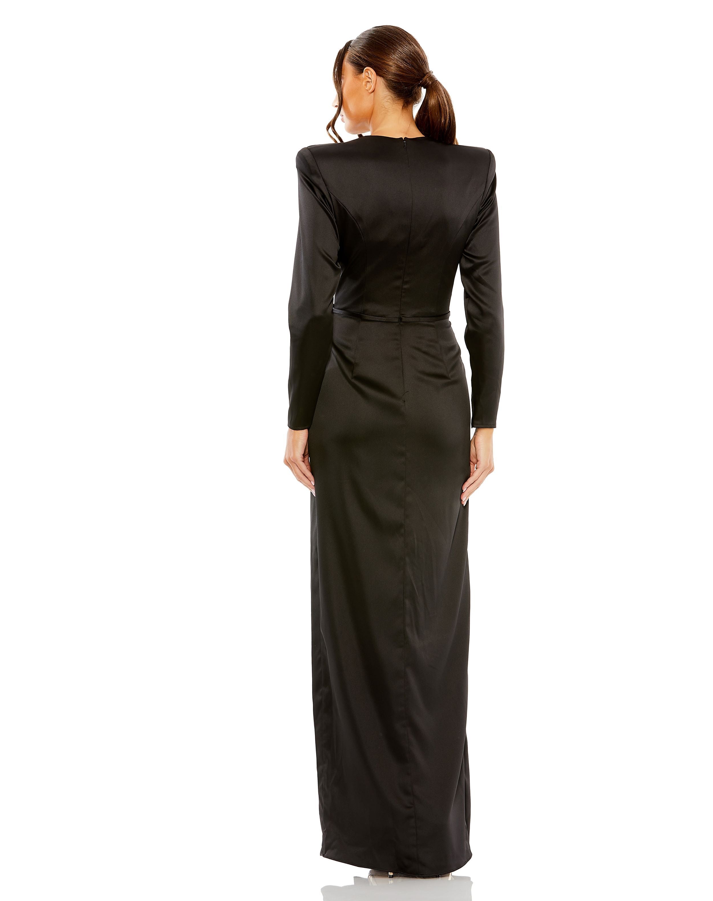 Long Sleeve Structured Bow Draped Gown – Mac Duggal