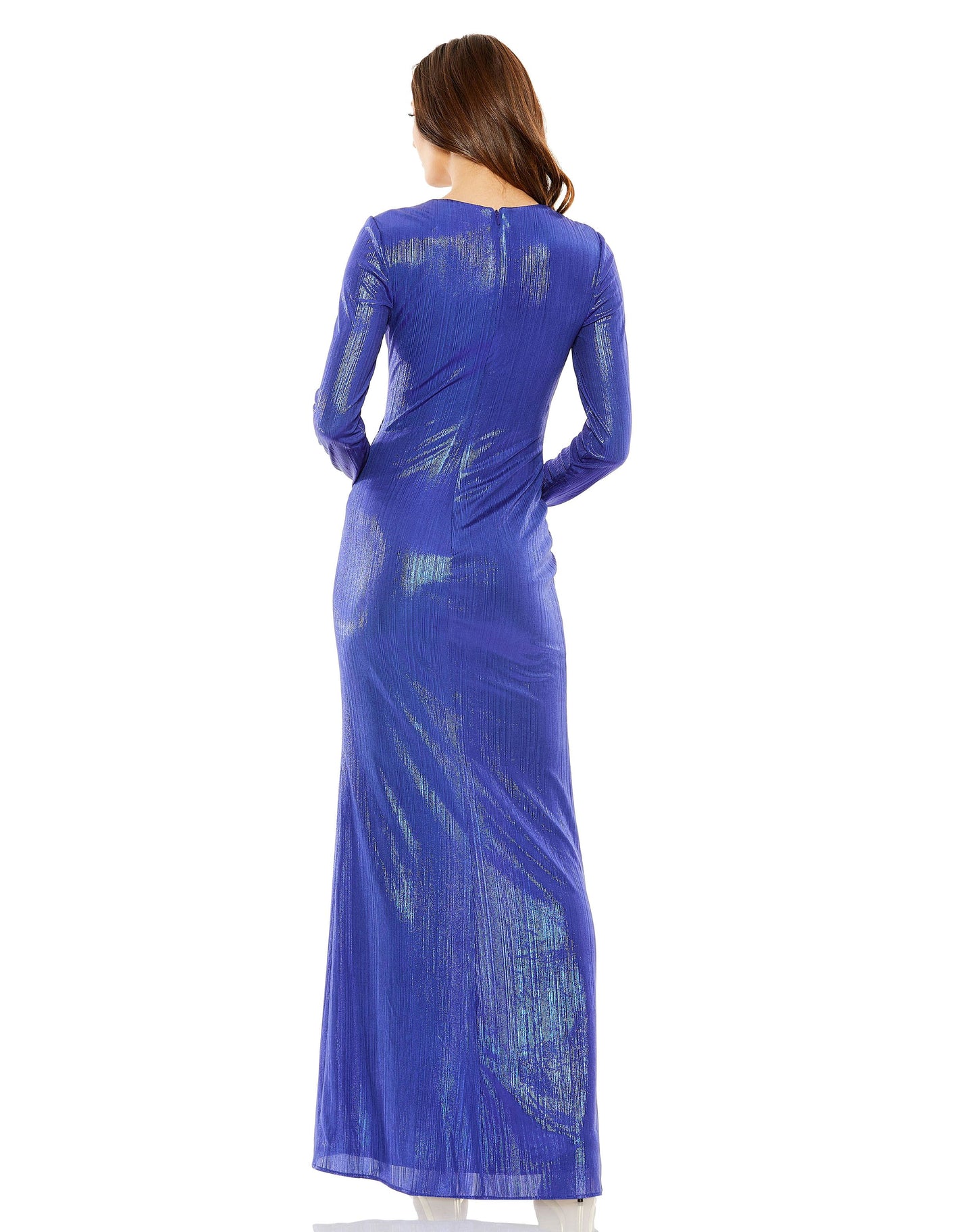 Metallic Long Sleeve Asymmetrical Ruche Gown | Sample | Sz. 2