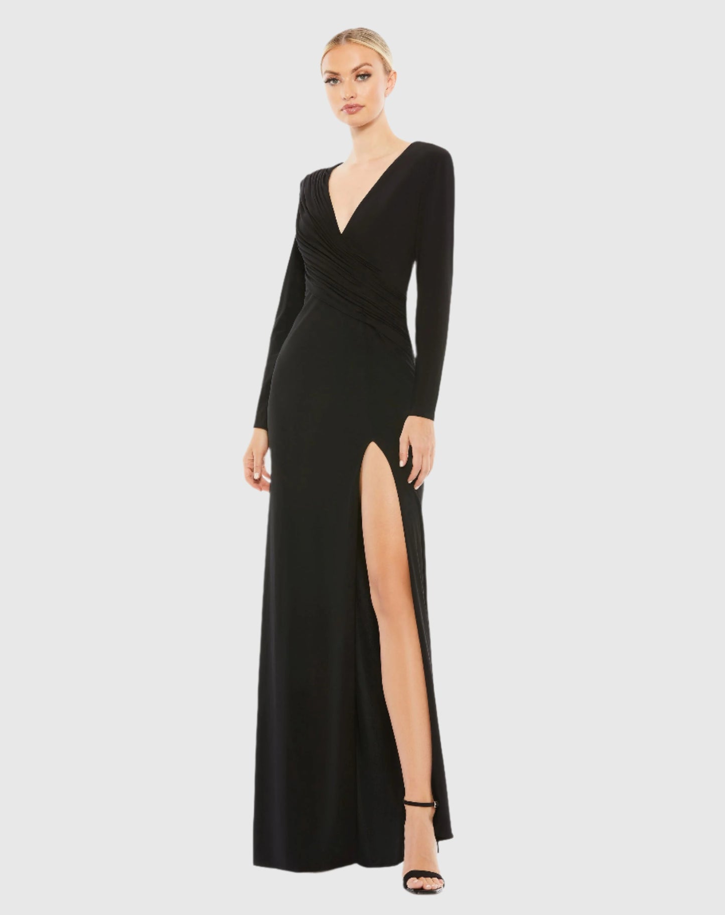 Jersey Long Sleeve Asymmetrical Ruched Gown