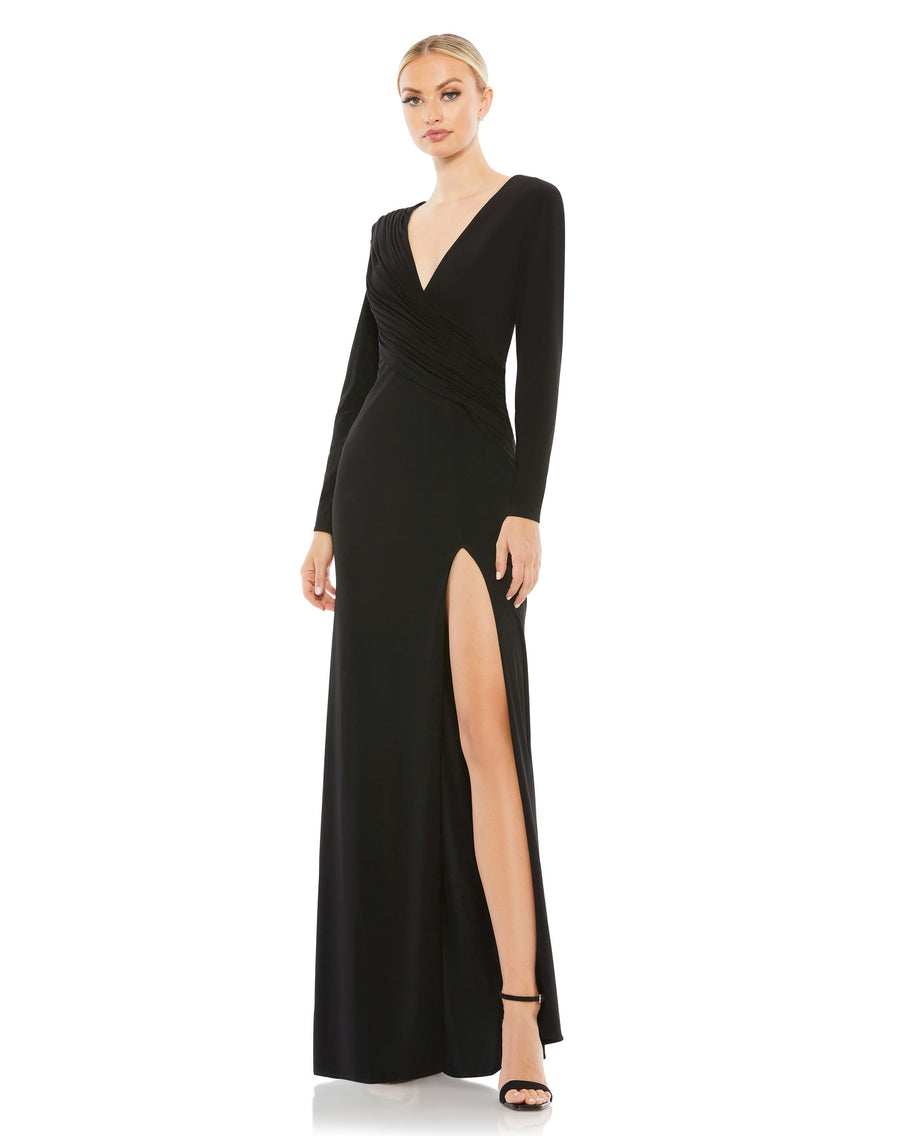 Jersey Long Sleeve Asymmetrical Ruched Gown – Mac Duggal