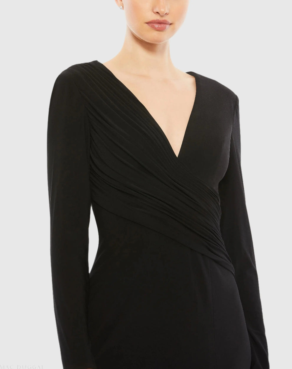 Long Sleeve Slash Neck Jersey Gown in Black