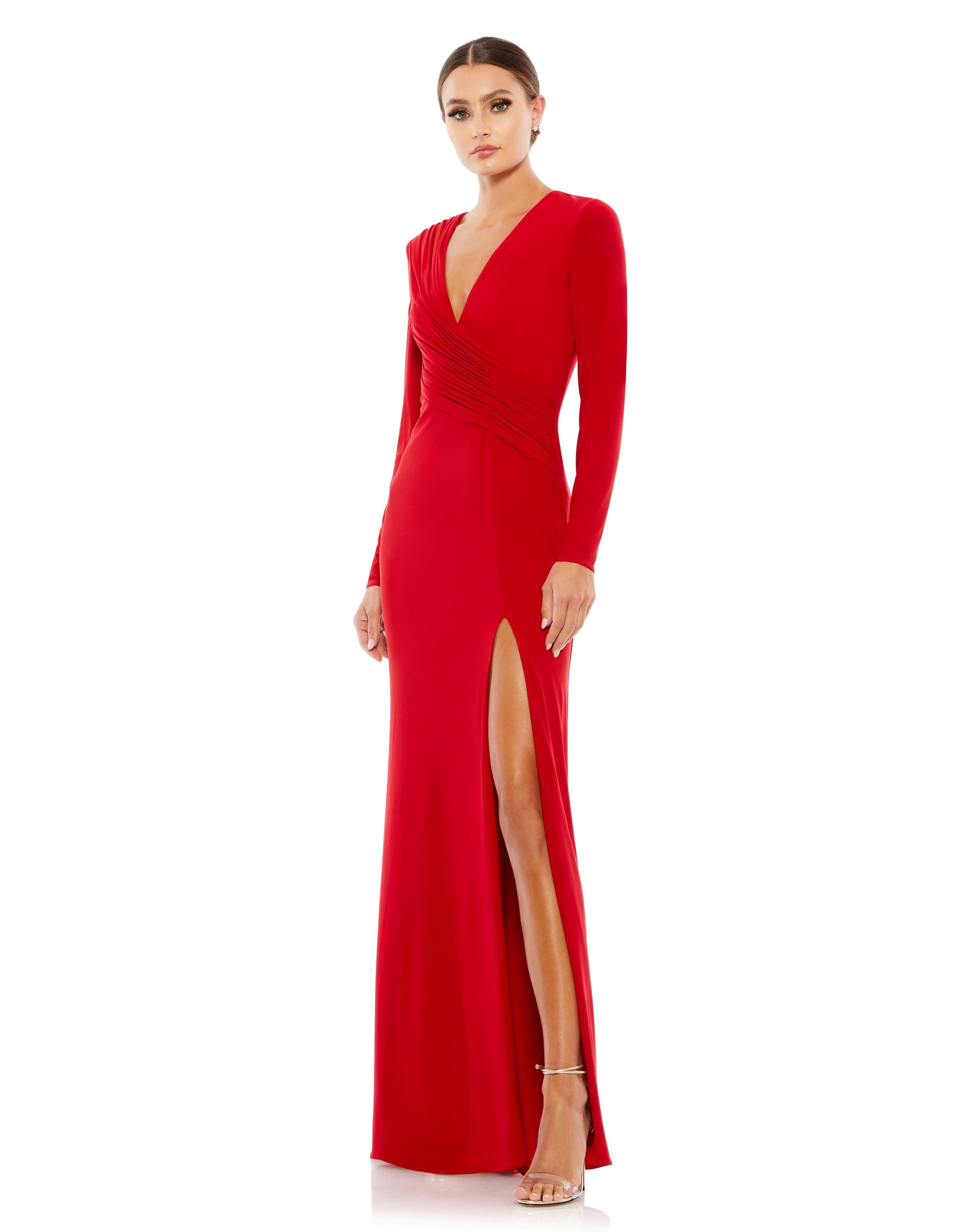 Jersey Long Sleeve Asymmetrical Ruched Gown