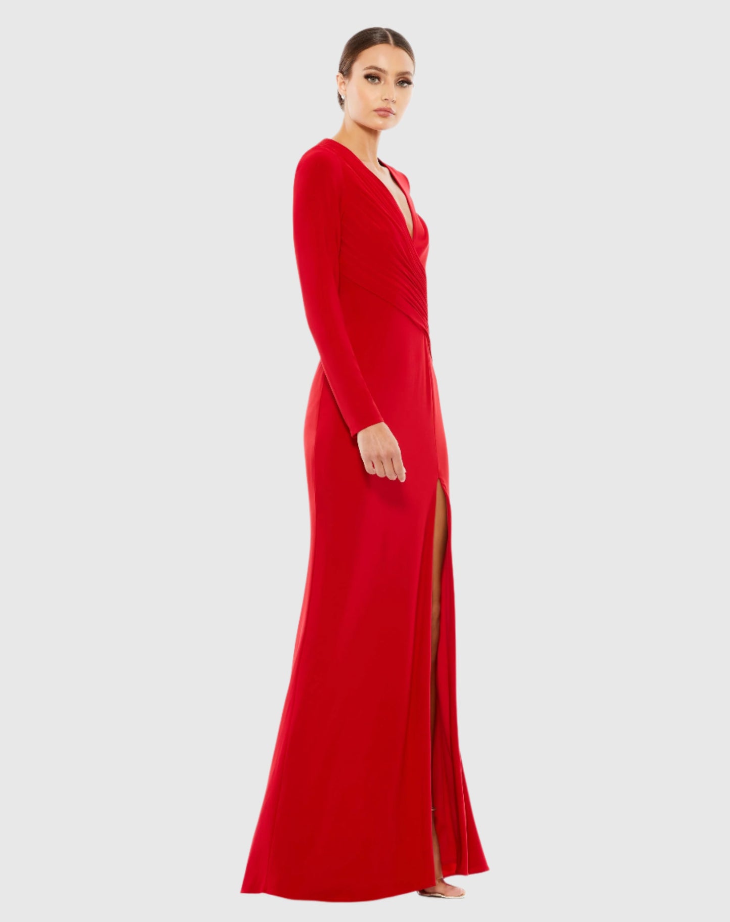 Jersey Long Sleeve Asymmetrical Ruched Gown