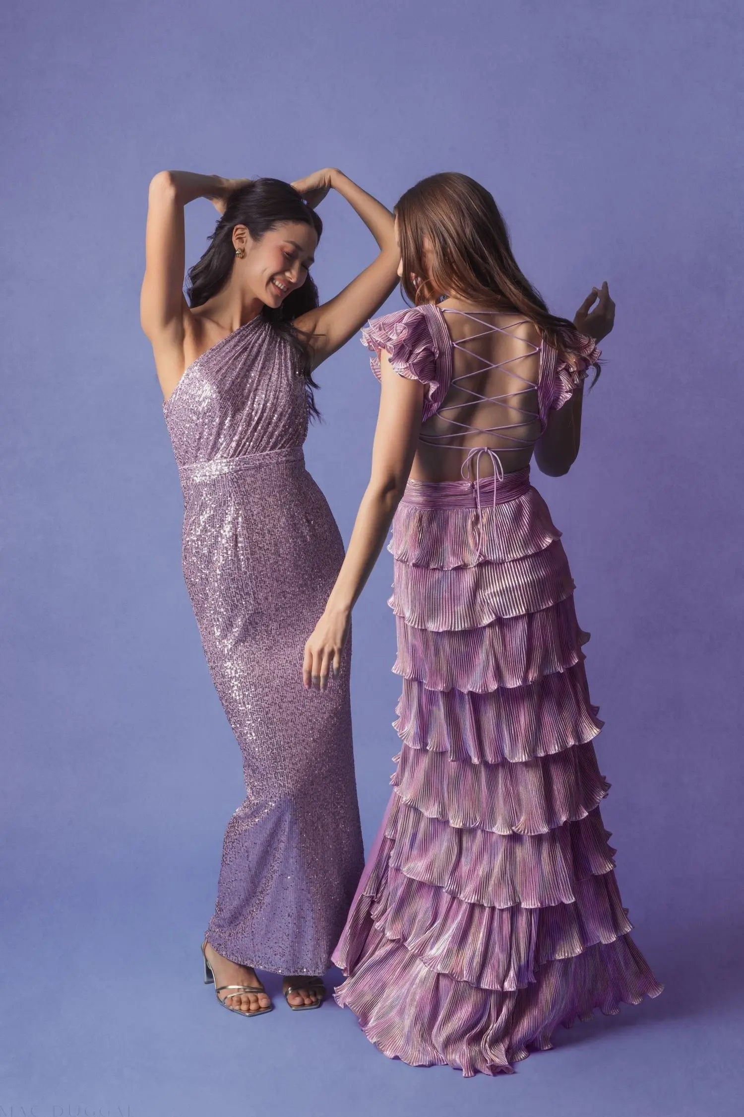 Purple Sequined Ruched One Shoulder Gown - Ieena for Mac Duggal
