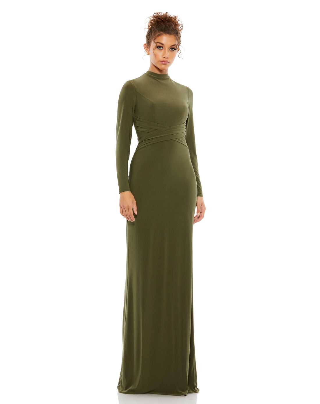 Long Sleeve High Neck Wrap Waist Jersey Gown | Sample | Sz. 2