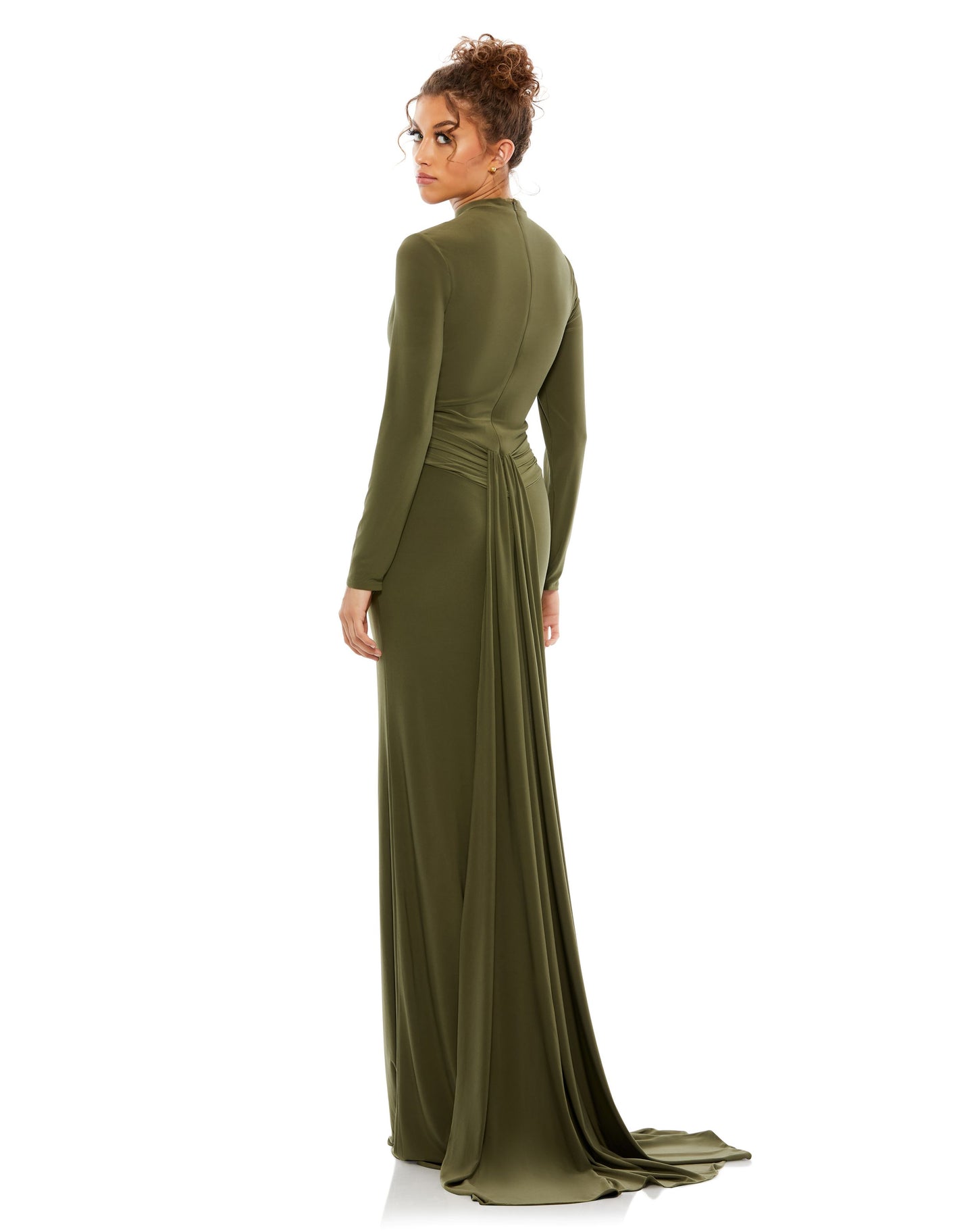 Long Sleeve High Neck Wrap Waist Jersey Gown | Sample | Sz. 2