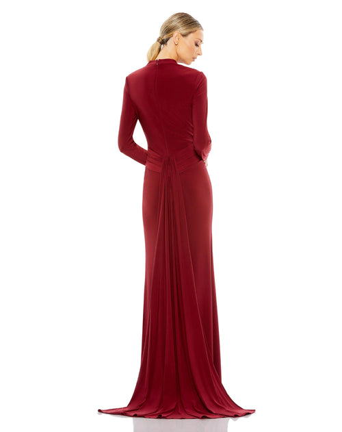 Long Sleeve High Neck Wrap Waist Jersey Gown | Sample | Sz. 2