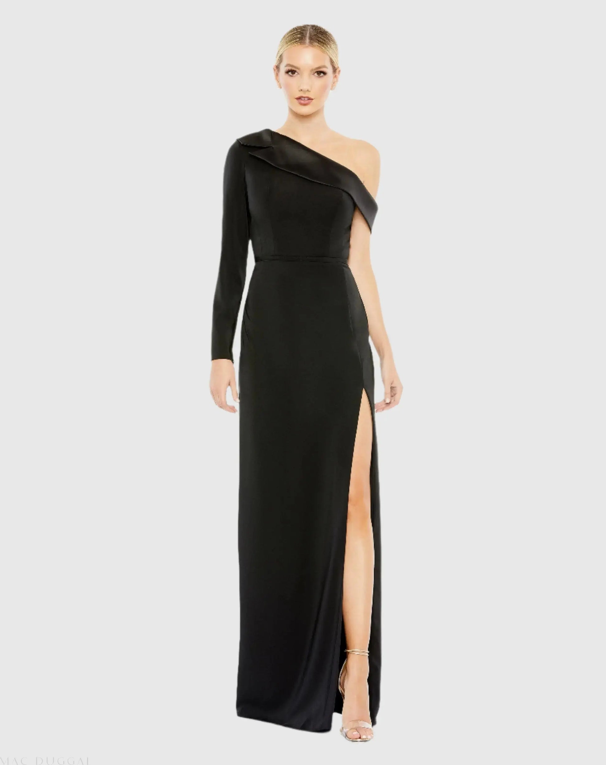 Black Long Sleeve Drop Shoulder Evening Gown - Mac Duggal Black Long Sleeve Drop Shoulder Evening Gown - Mac Duggal
