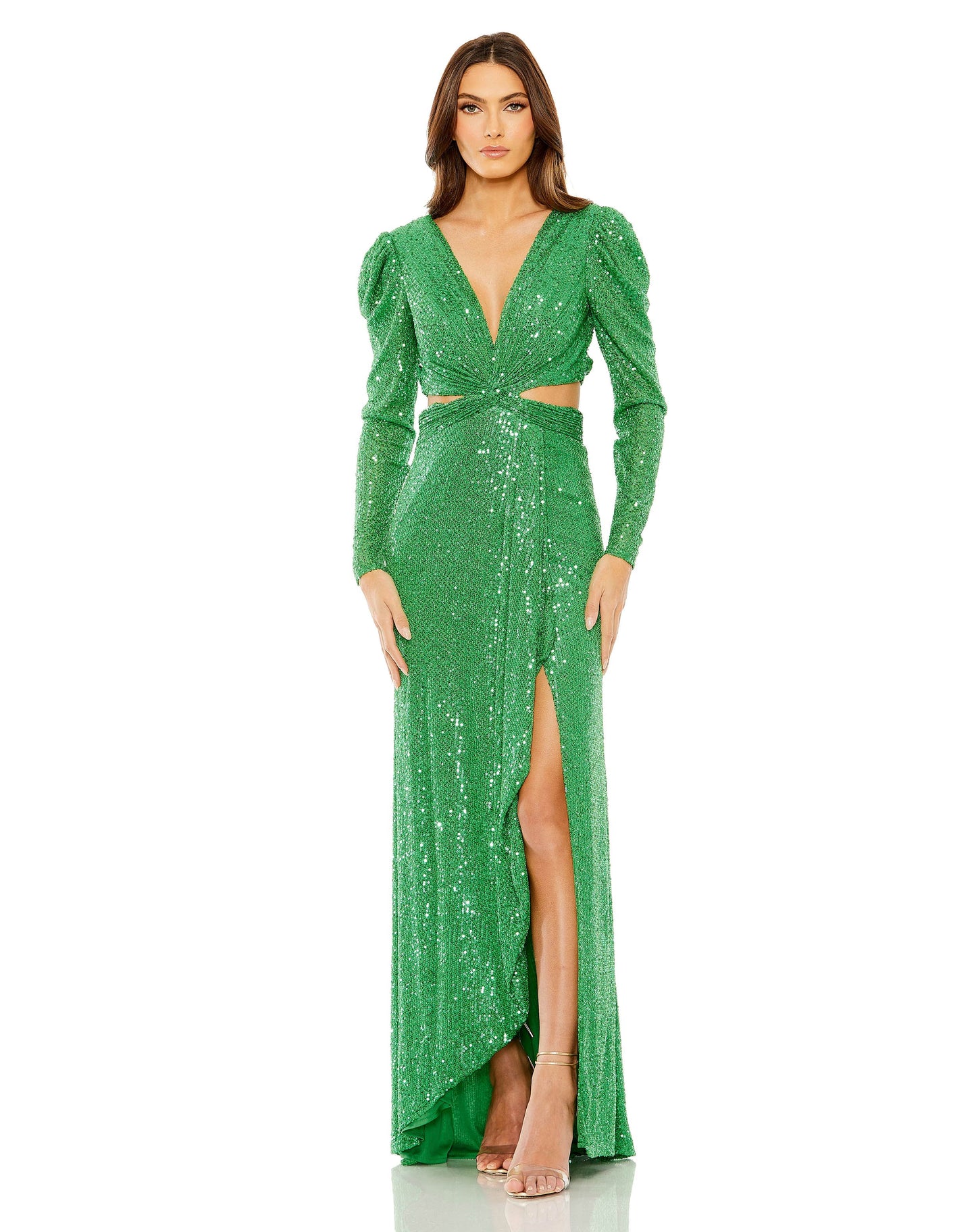 Sequined Criss Cross Long Sleeve Gown | Sample | Sz. 2