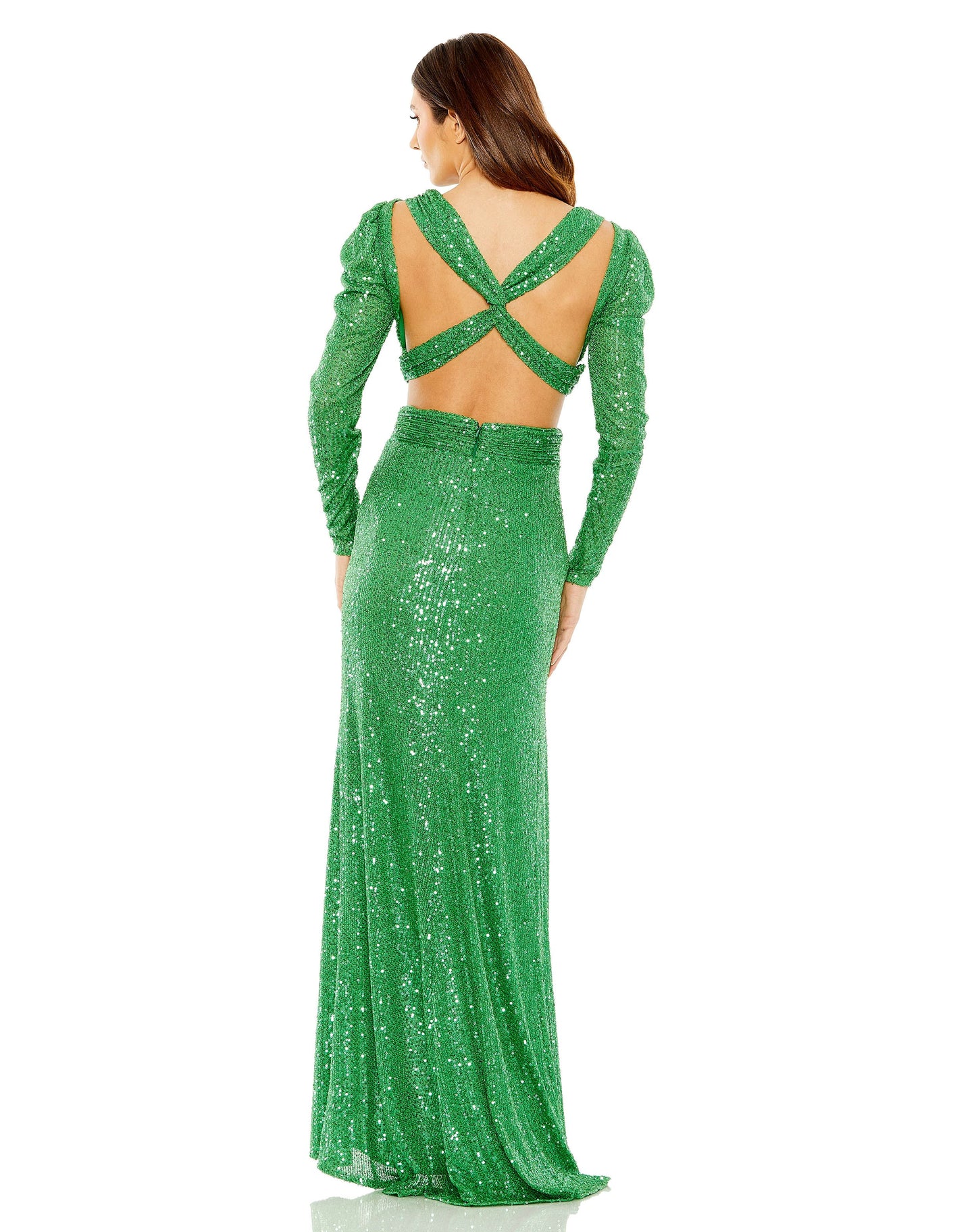 Sequined Criss Cross Long Sleeve Gown | Sample | Sz. 2