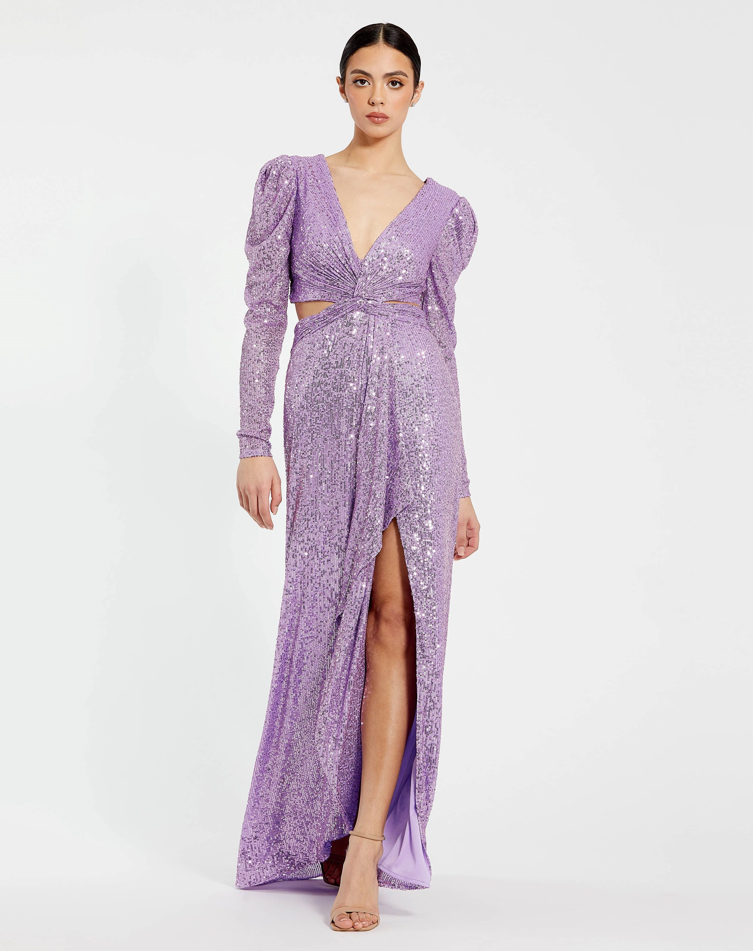 Sequined Criss Cross Long Sleeve Gown | Sample | Sz. 2