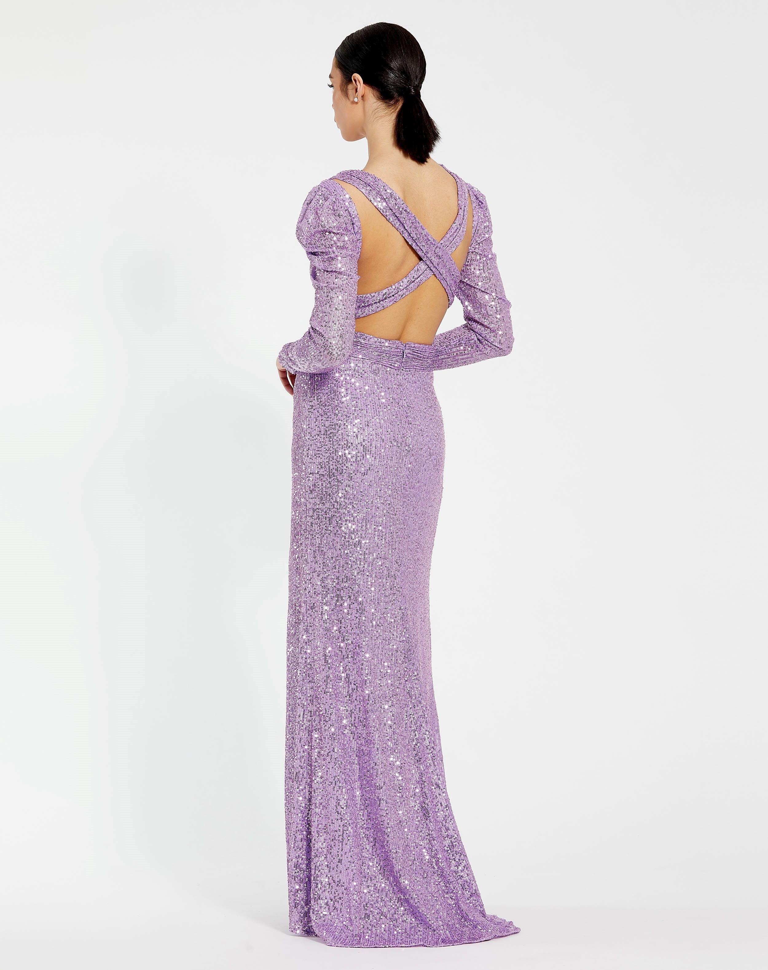 Sequined Criss Cross Long Sleeve Gown | Sample | Sz. 2