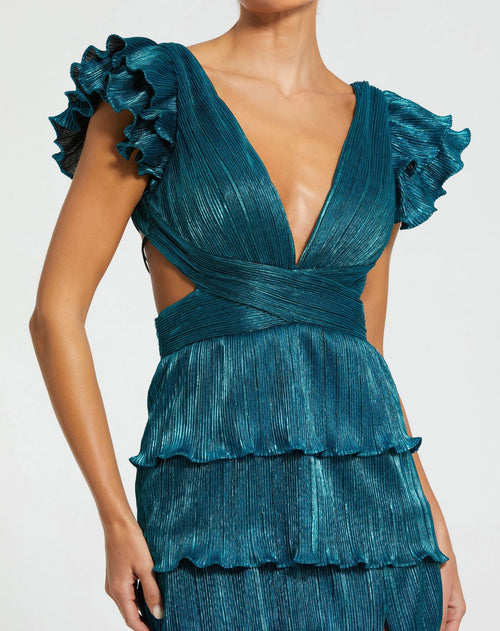 Ruffle Tiered Criss Cross Lace Up Gown