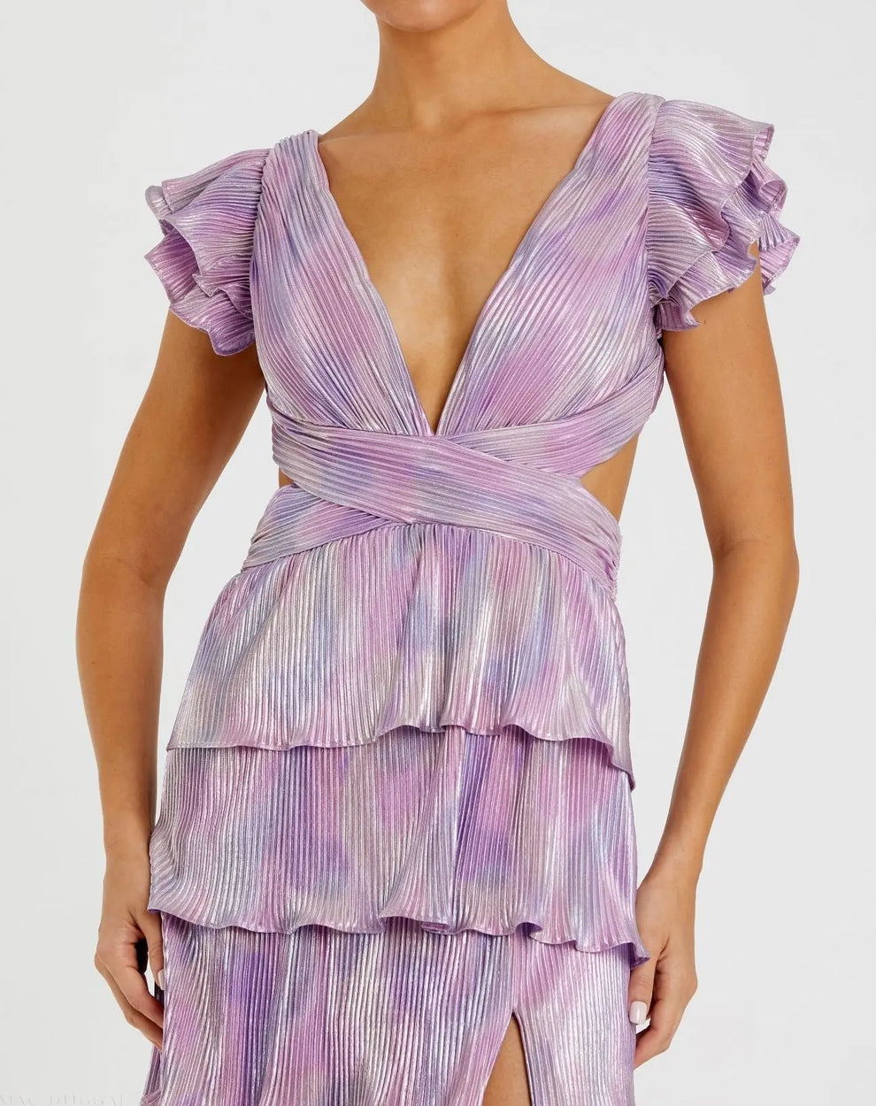 Purple Ruffle Tiered Criss Cross Lace Up Gown - Mac Duggal