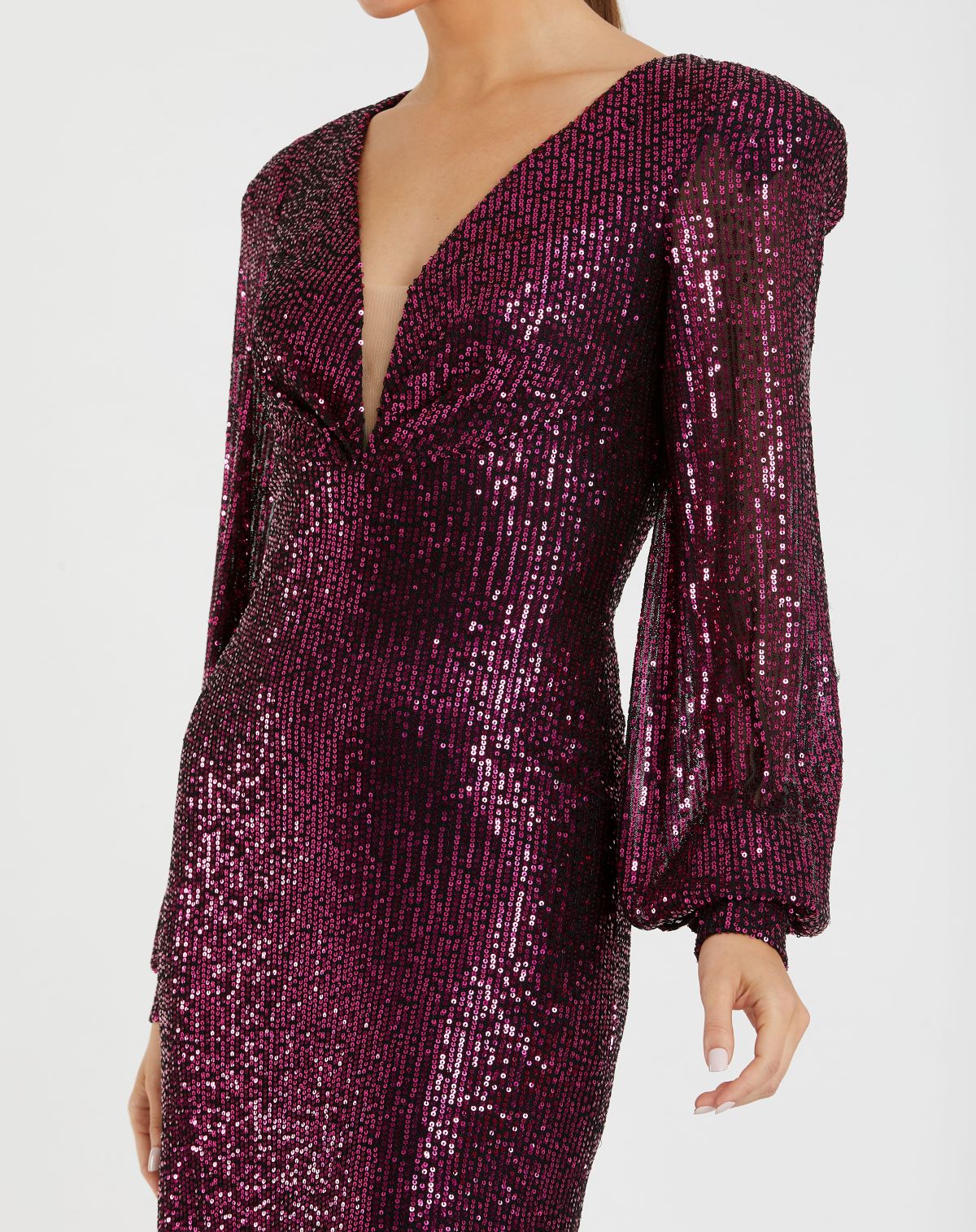 Robe midi structurée à sequins et manches évêque