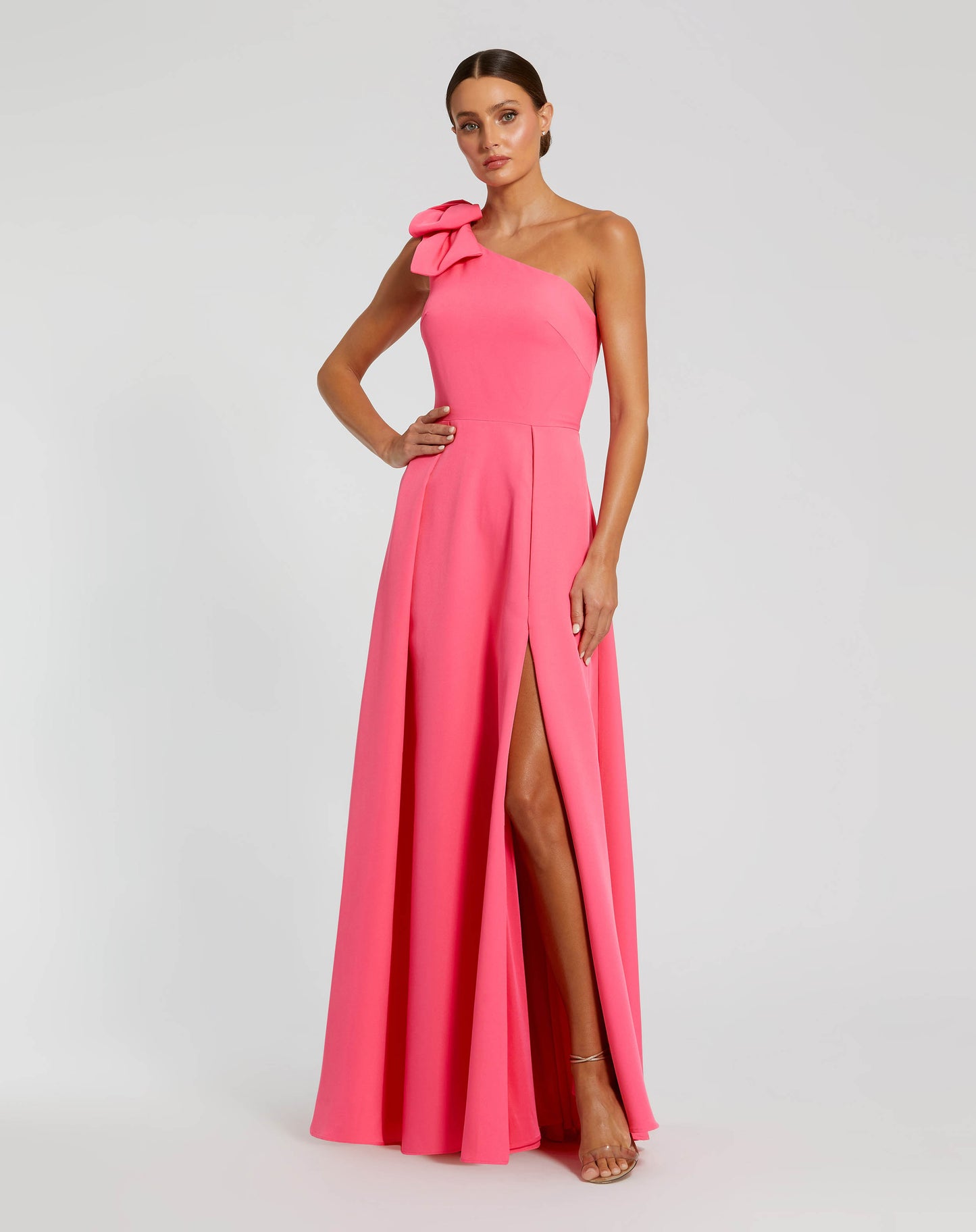 Pink Bow One Shoulder A-Line Gown - Ieena for Mac Duggal