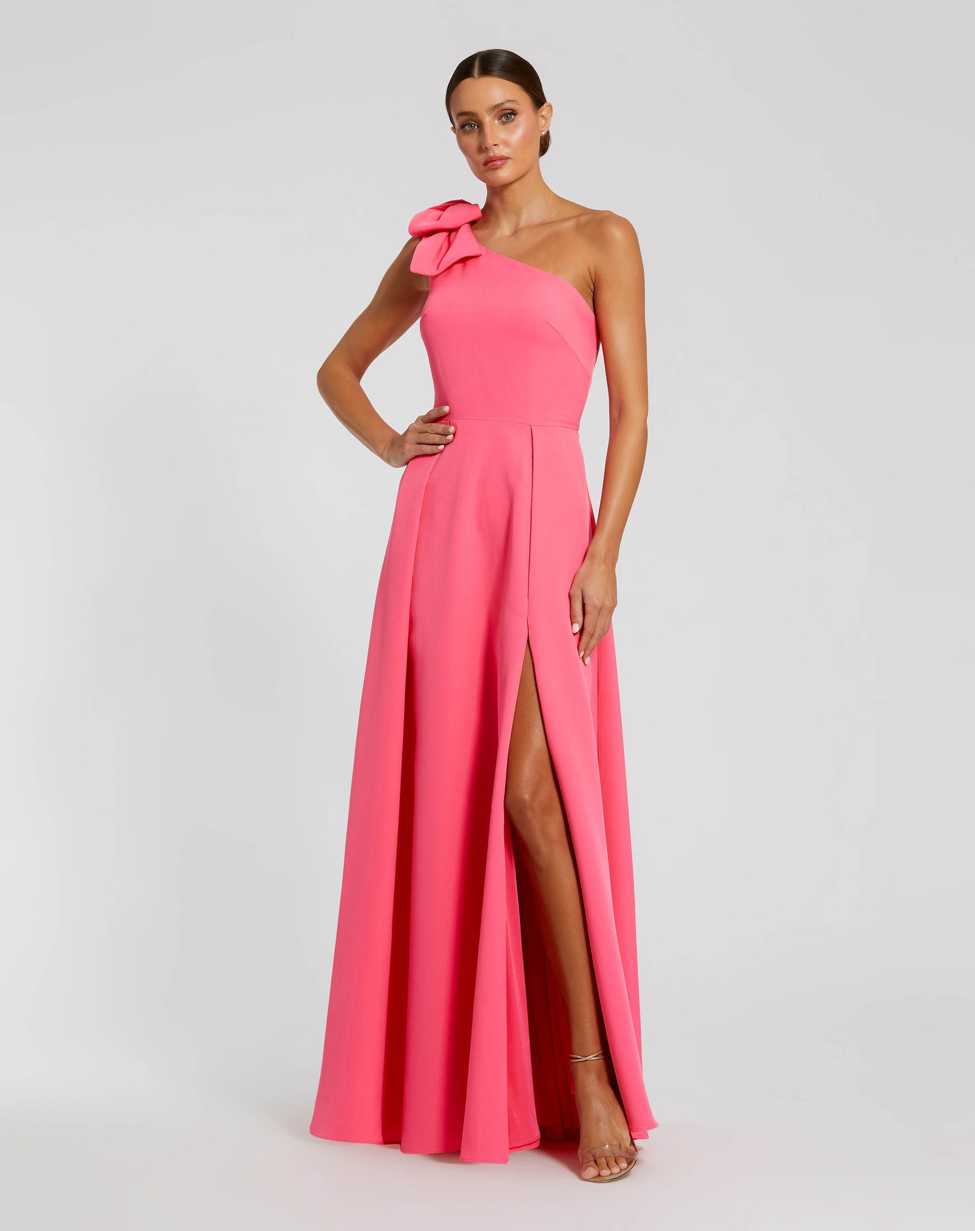 Pink Bow One Shoulder A-Line Gown - Ieena for Mac Duggal