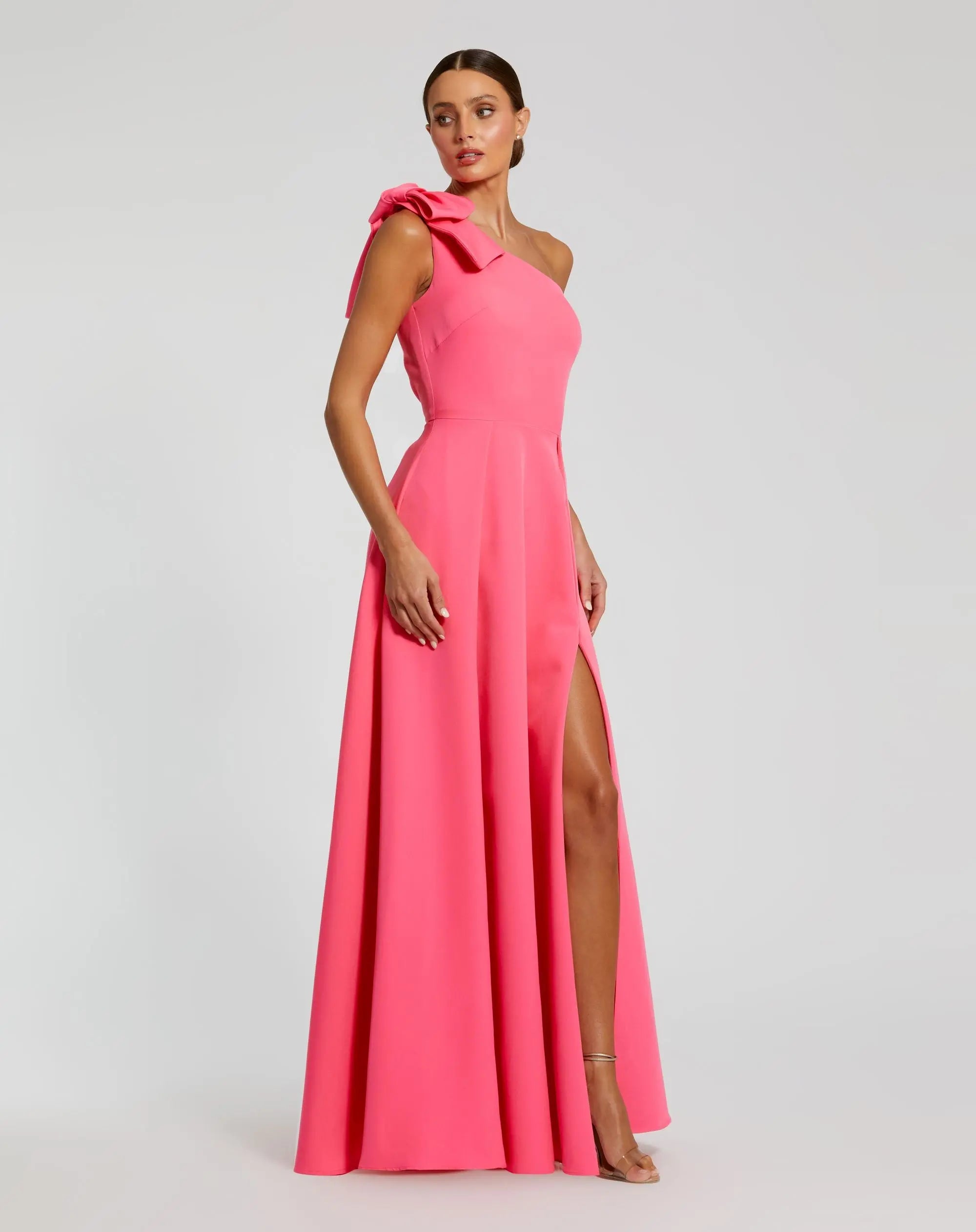 Pink Bow One Shoulder Sleeveless A-Line Gown | Mac Duggal
