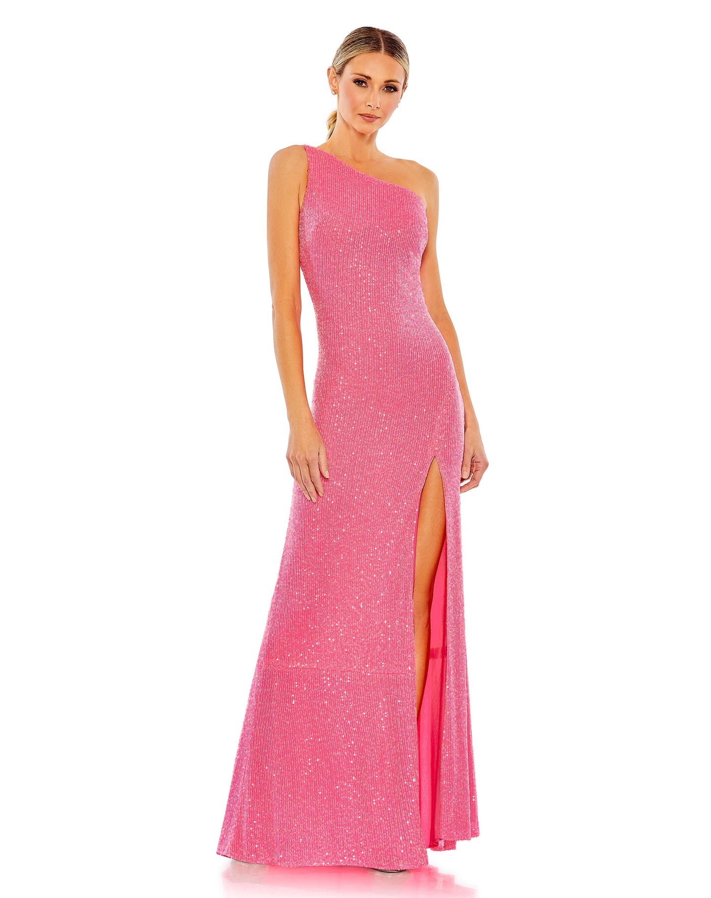 Sequined One Shoulder Draped Back Gown