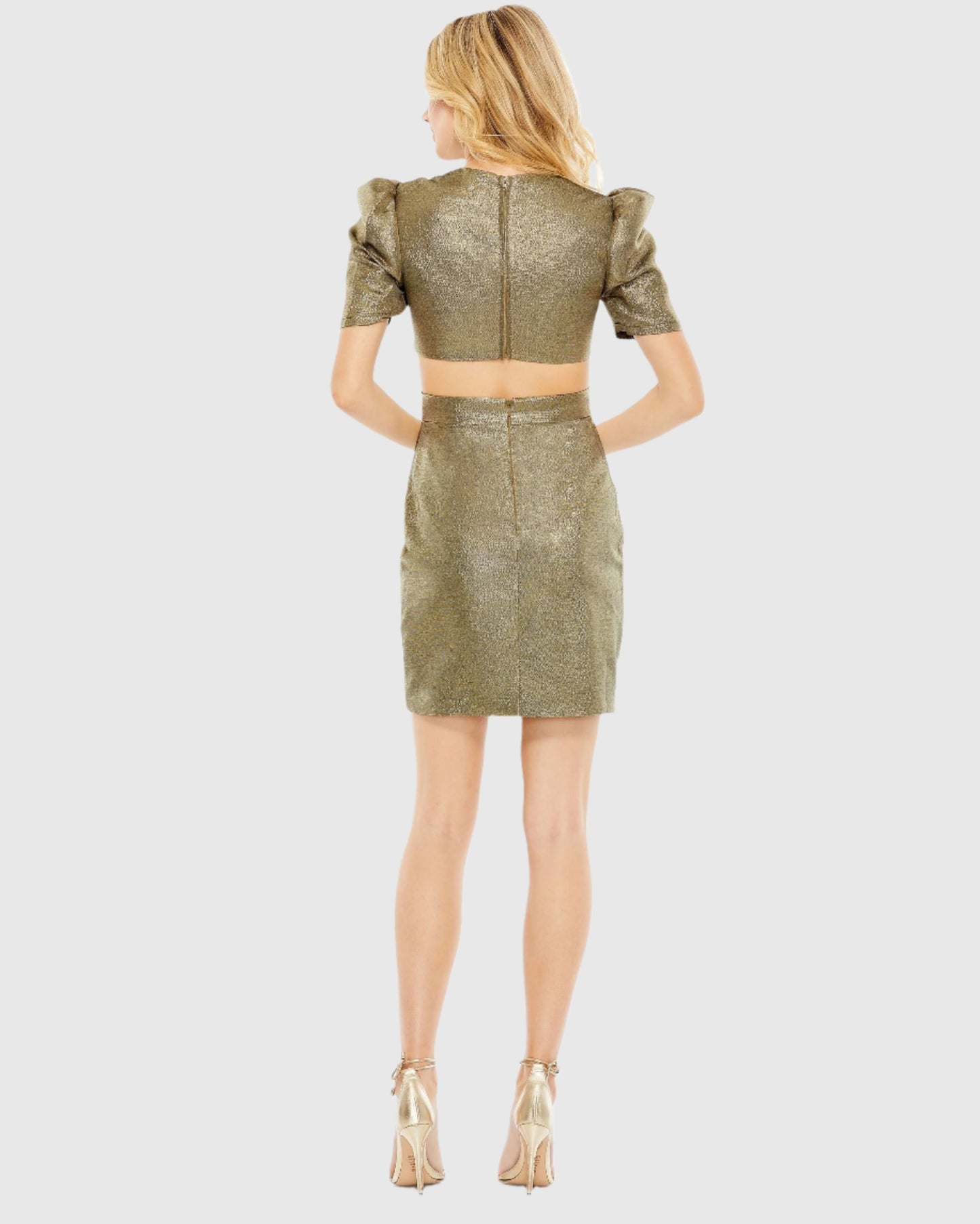 Metallic Puff Sleeve Cut Out Mini Dress - FINAL SALE