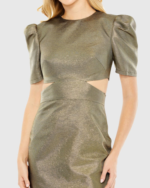 Metallic Puff Sleeve Cut Out Mini Dress - FINAL SALE