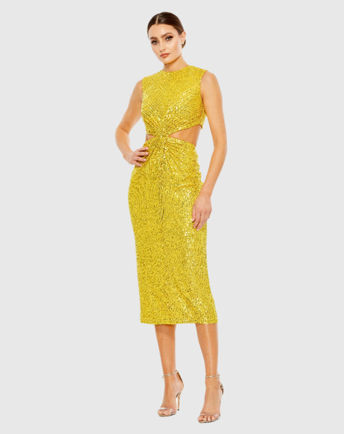 Sequin Front Twist Cut Out Column Dress