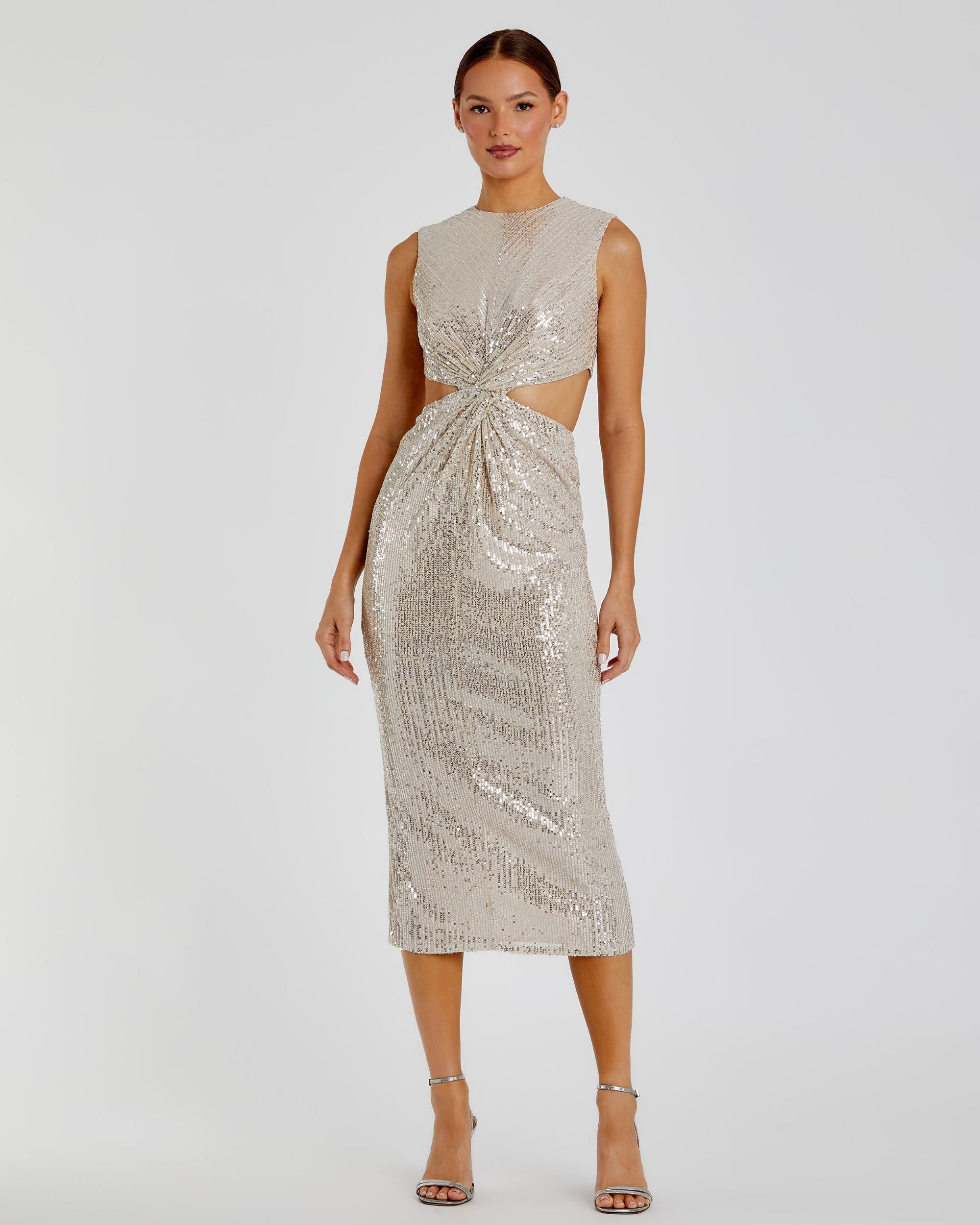 Sequin Front Twist Cut Out Column Dress