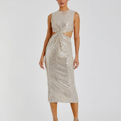 Sequin Front Twist Cut Out Column Dress