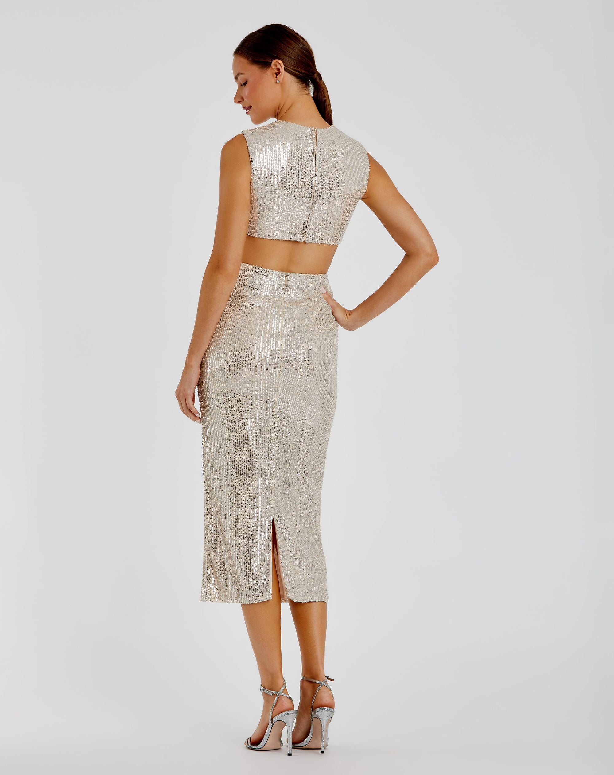 Sequin Front Twist Cut Out Column Dress - FINAL SALE