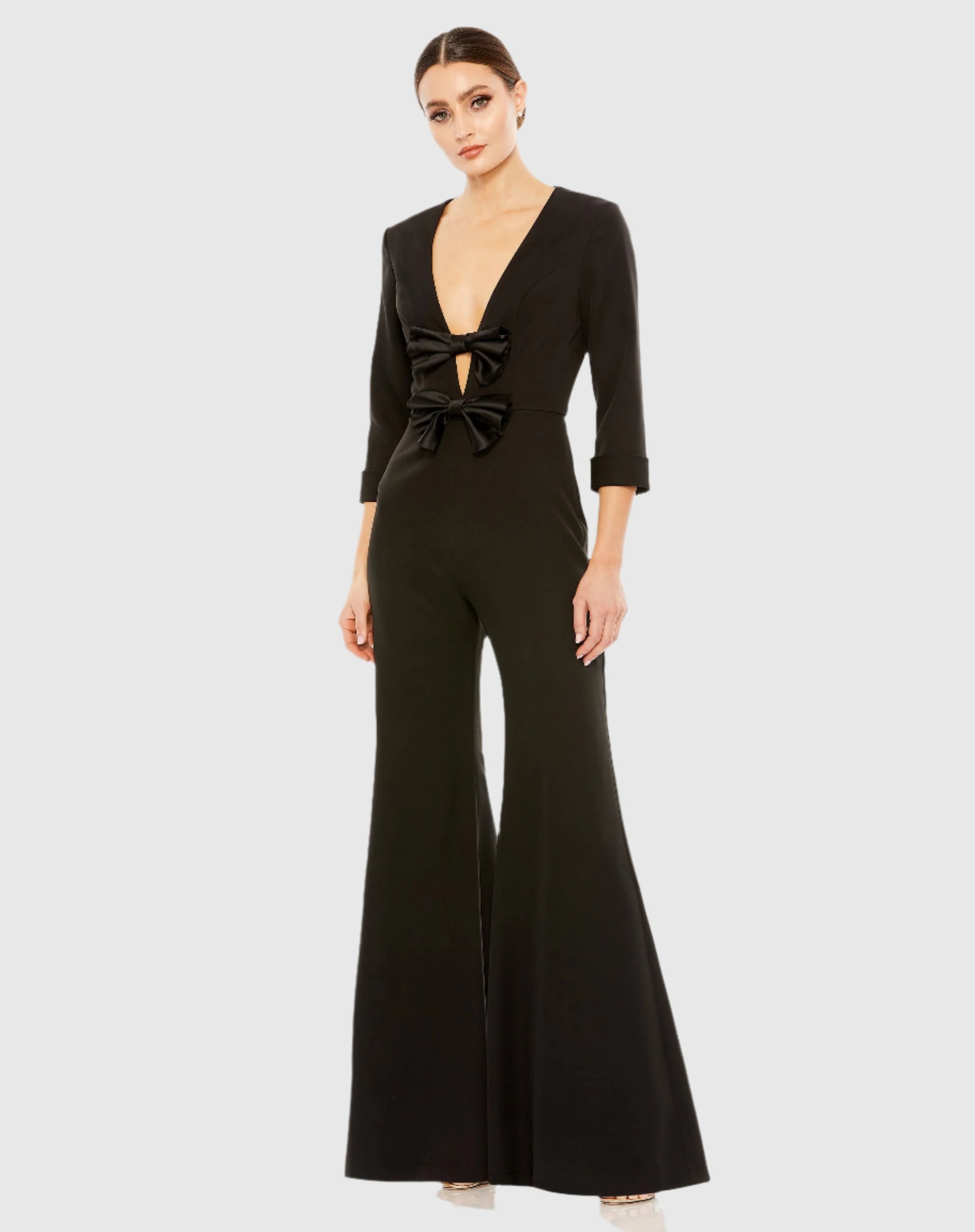 Long Sleeve Bow Detail Wide Leg Jumpsuit