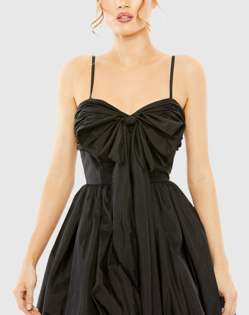 Black Spaghetti Strap Center Bow Balloon Mini Dress