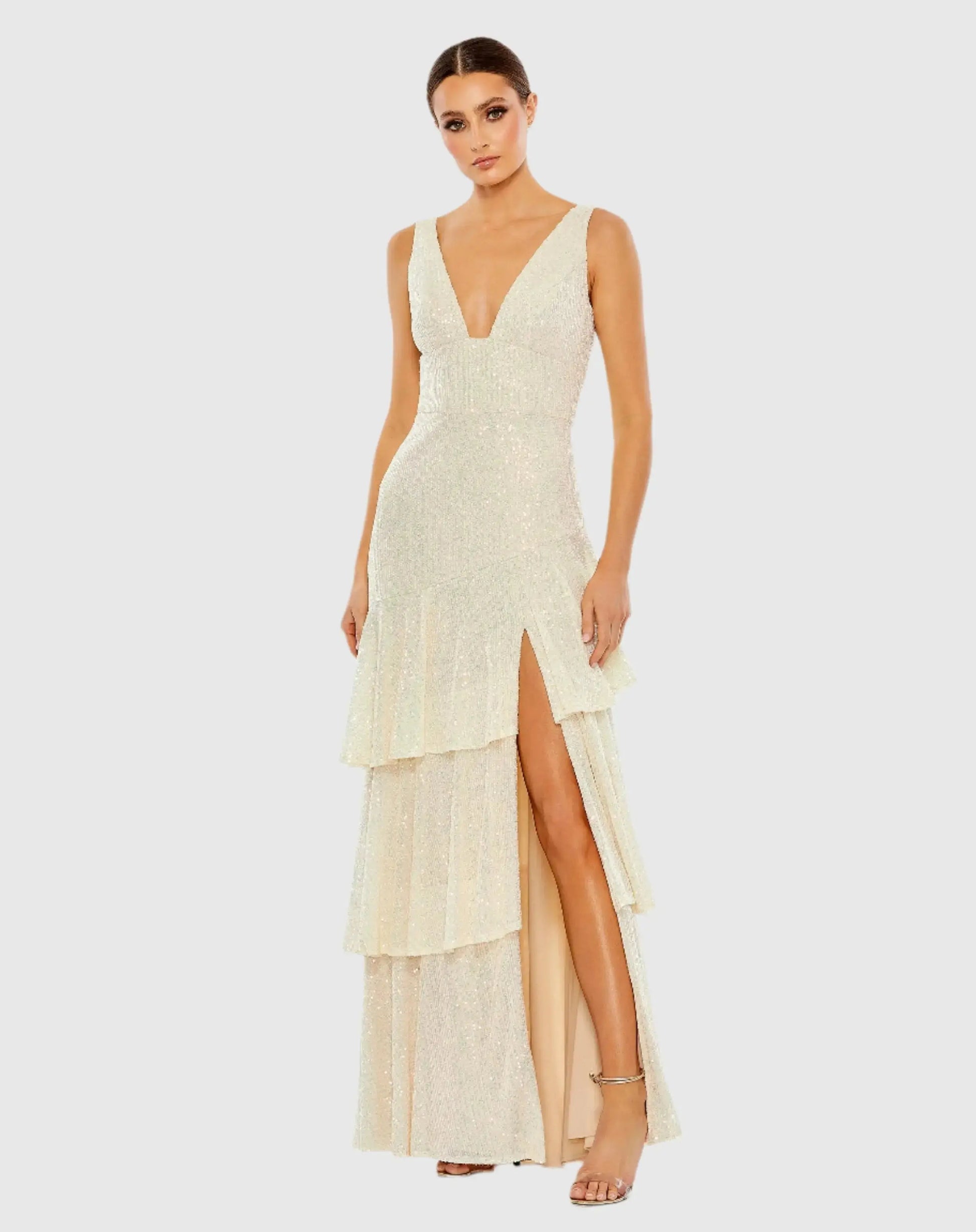 Sequin Asymmetrical Ruffle Tiered Gown - Mac Duggal Sequin Asymmetrical Ruffle Tiered Gown - Mac Duggal