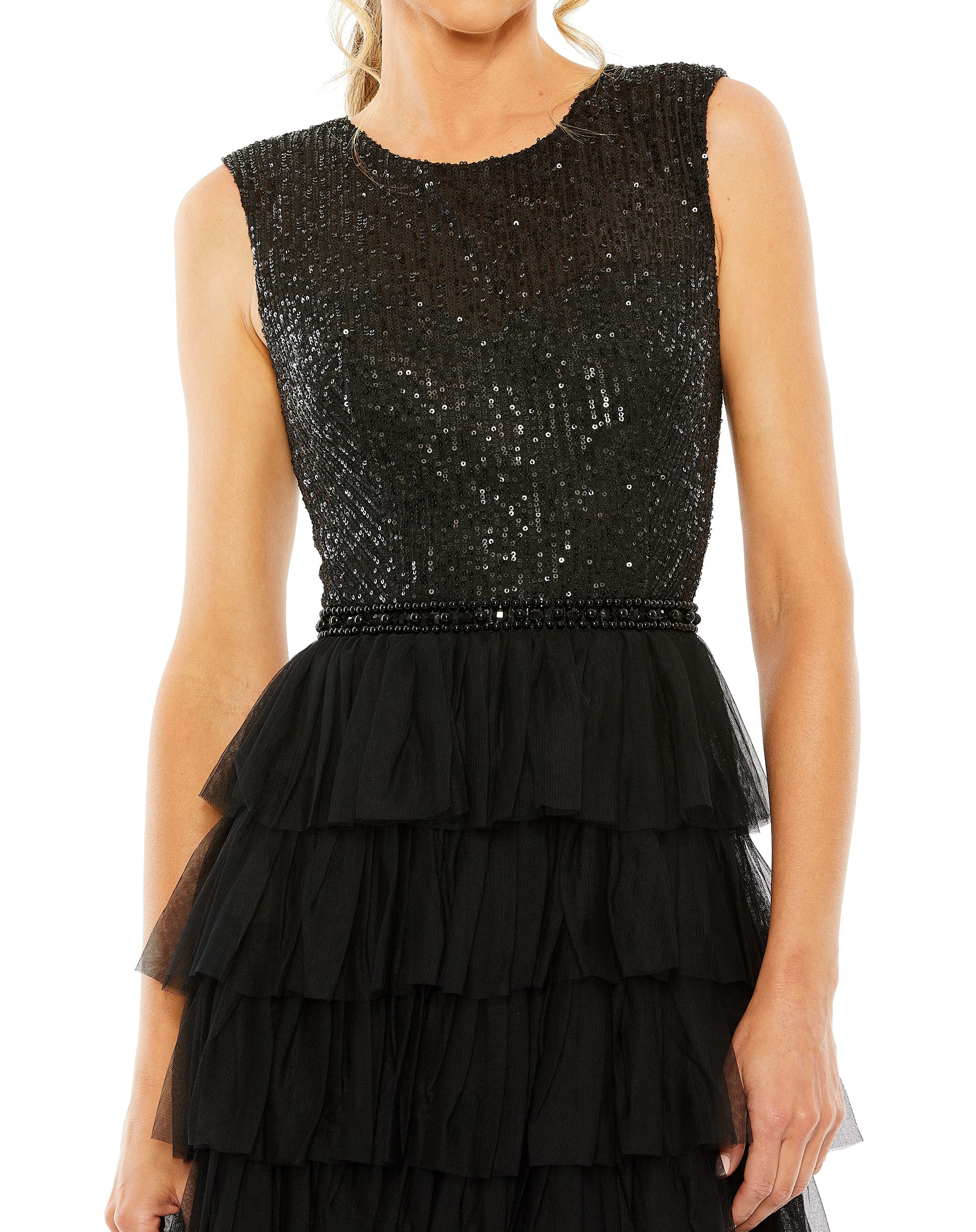 Ruffle Tiered Sequin High Neck Gown