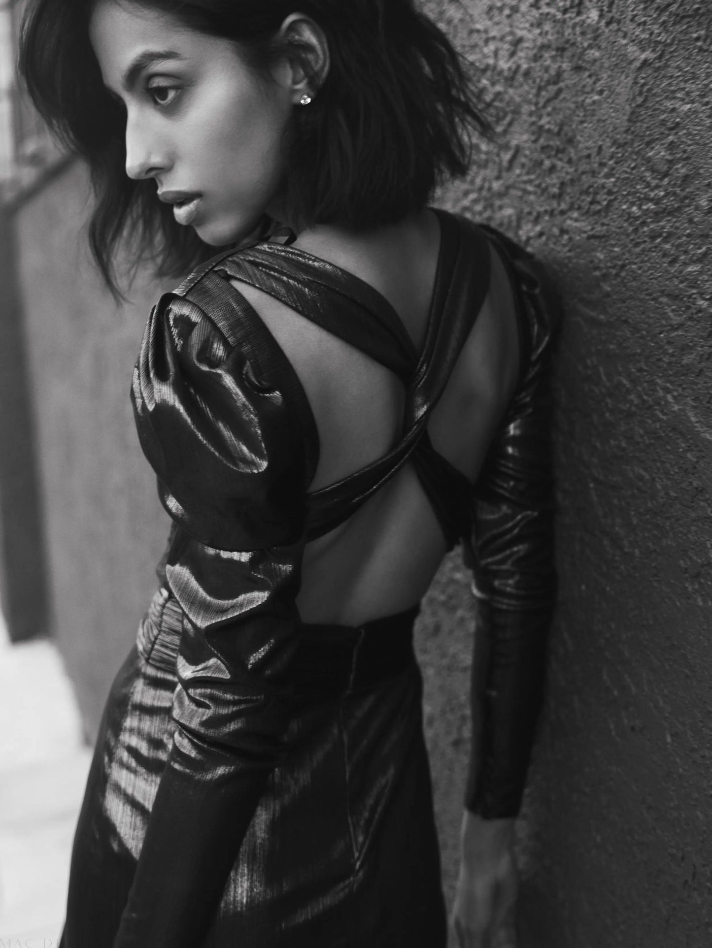 Purple Princess Sleeve Cut Out Metallic Gown - Ieena for Mac Duggal