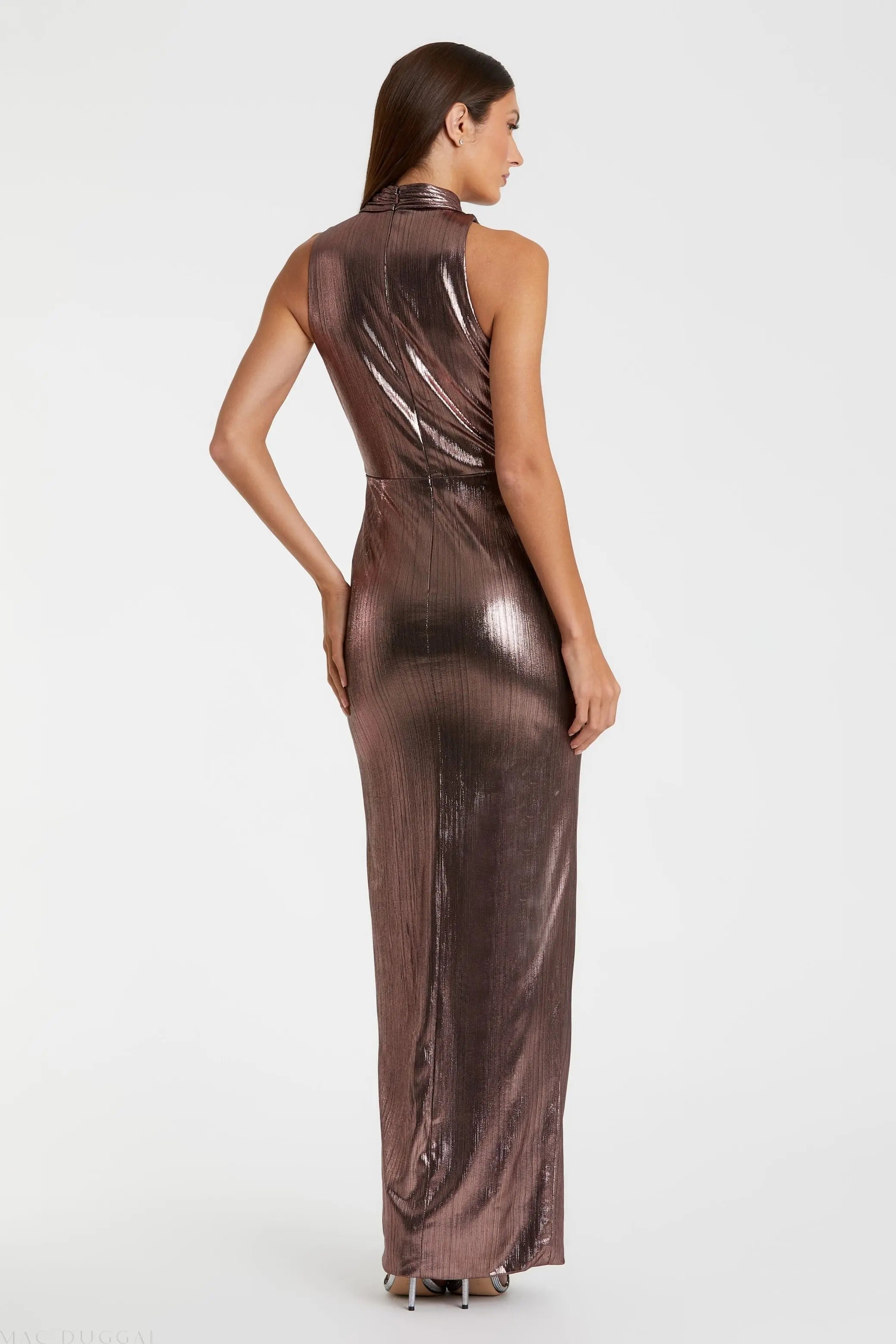 Brown High Neck Sleeveless Gown - Mac Duggal