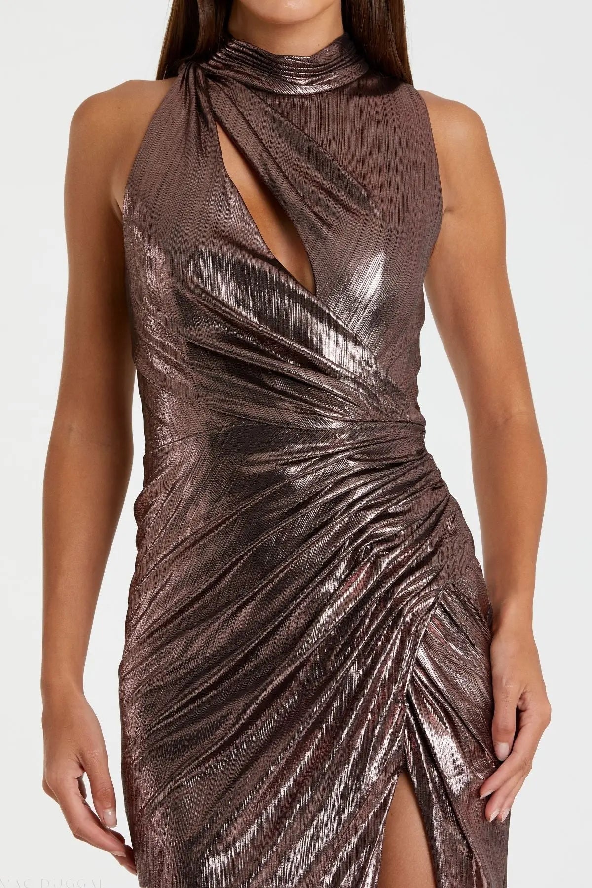 Brown High Neck Sleeveless Gown - Mac Duggal