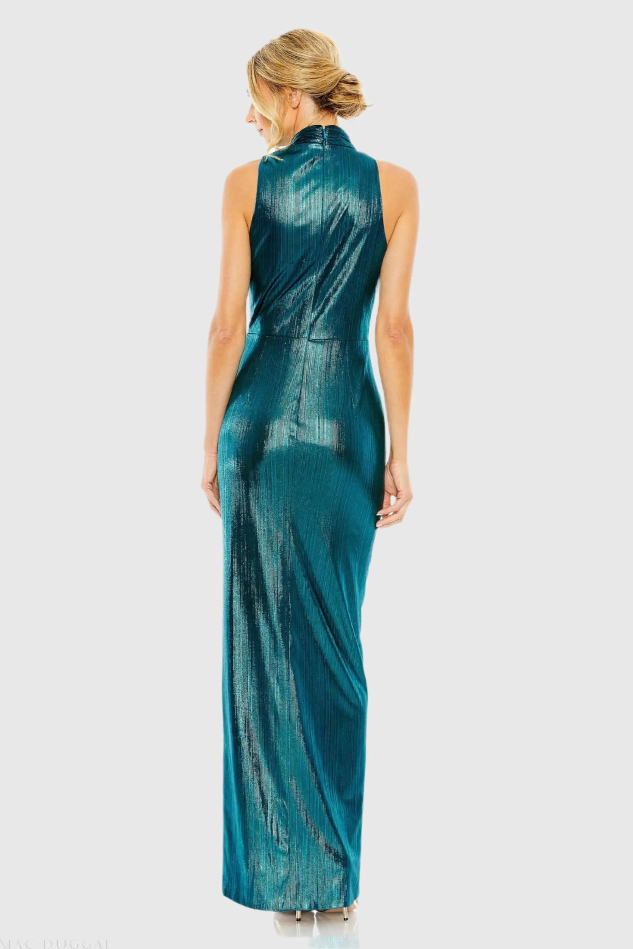 Teal High Neck Sleeveless Gown - Ieena for Mac Duggal