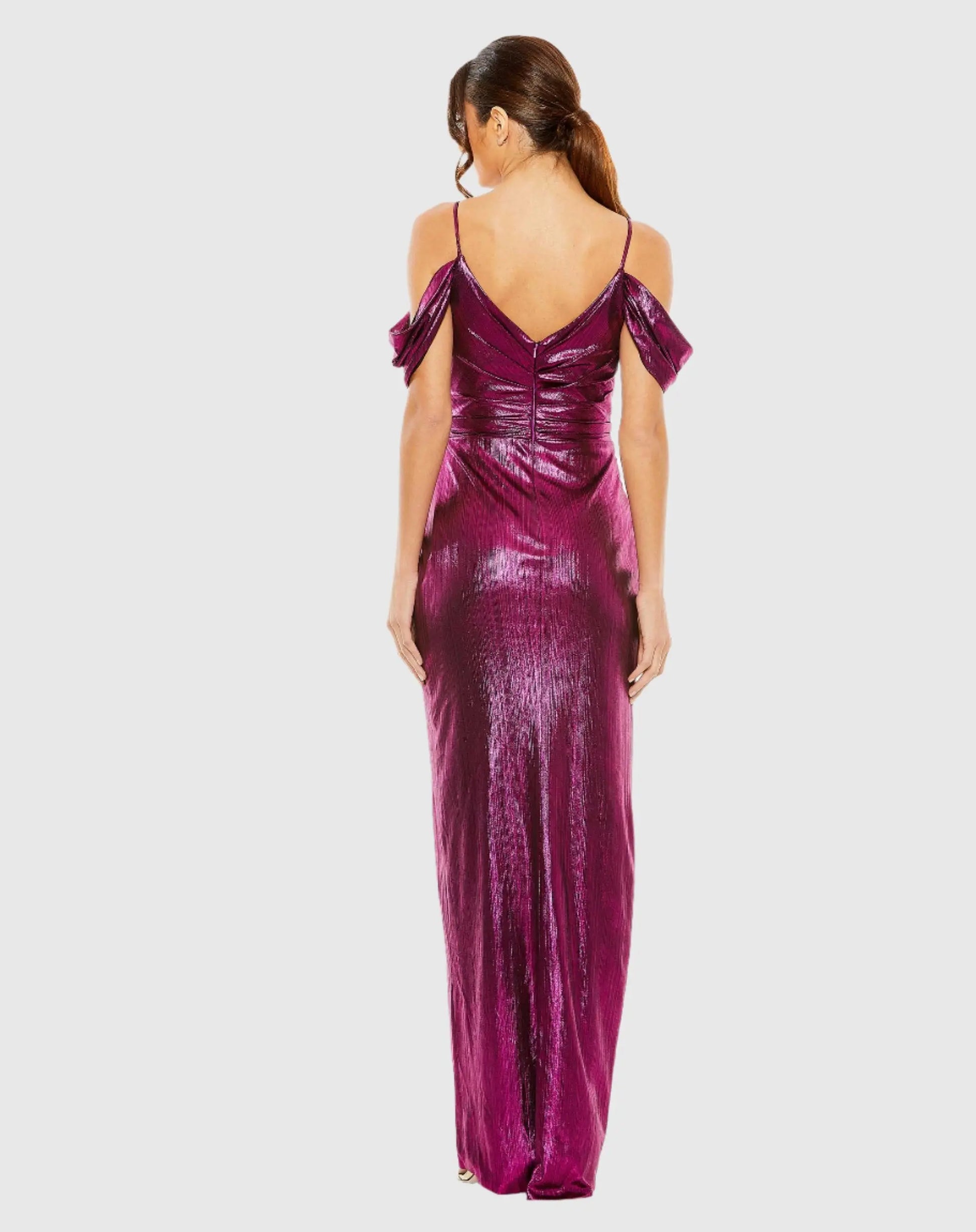 Off The Shoulder Cap Sleeve Faux Wrap Gown - Mac Duggal