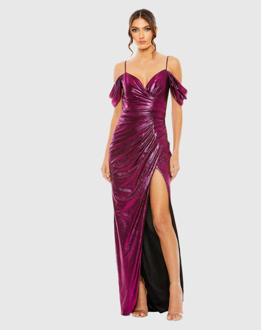 Off The Shoulder Cap Sleeve Faux Wrap Gown