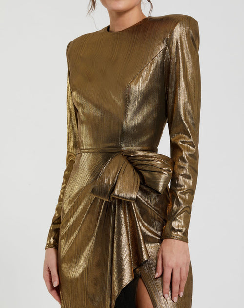 Langärmliges Kleid aus Metallic-Jersey mit Schleife