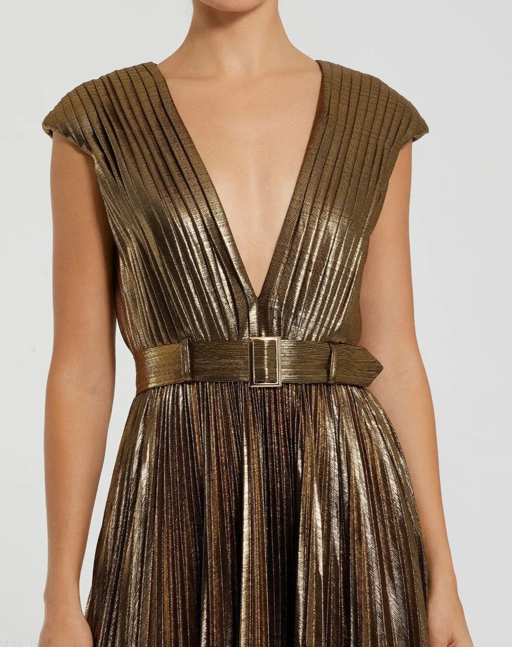 green emerald velvet dress Pleated Metallic Jersey Gown With Belt