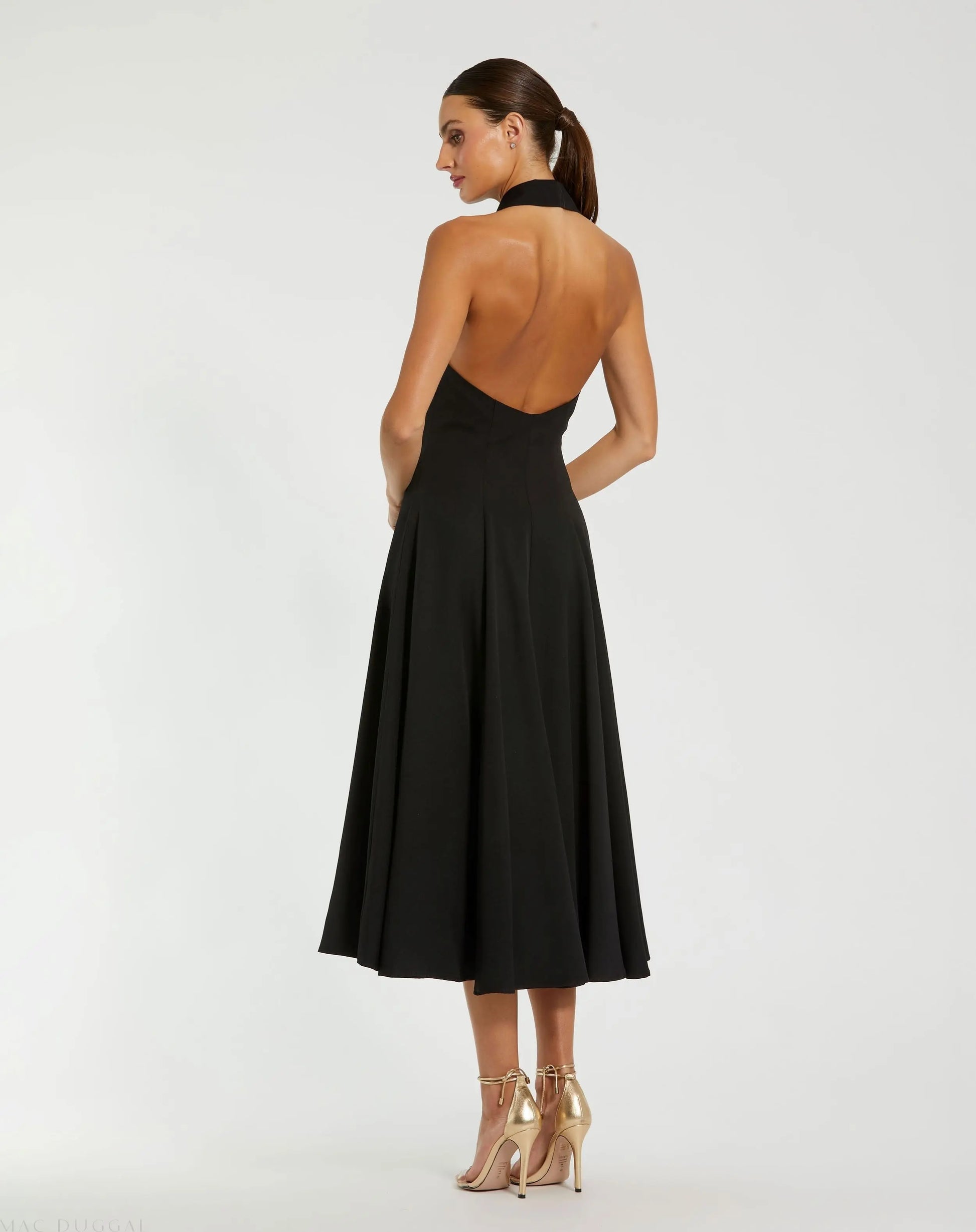 Black Halter Neck Sleeveless Blazer Midi Dress | Mac Duggal Black Halter Neck Sleeveless Blazer Midi Dress | Mac Duggal