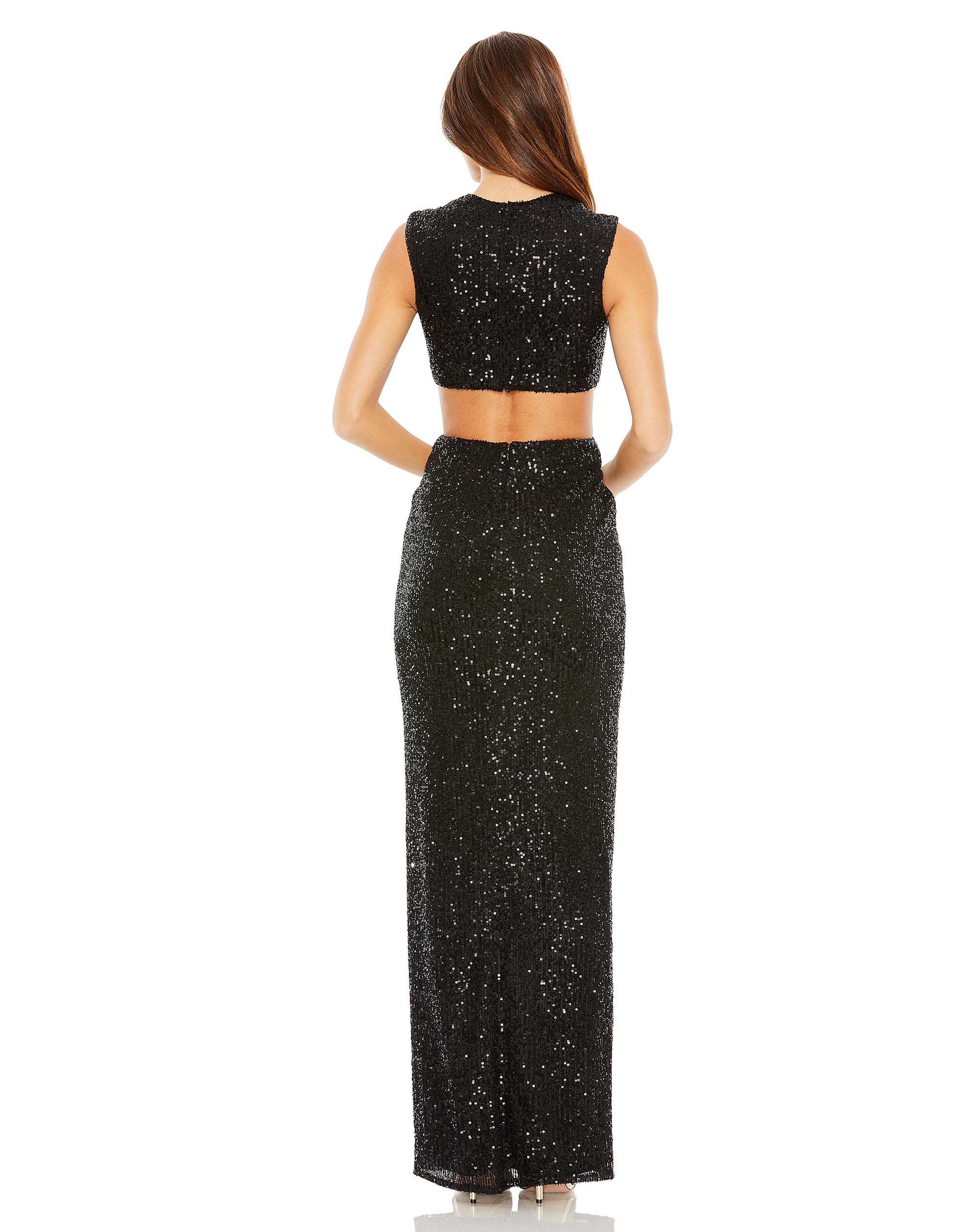 Sequin Twist Cut Out Open Back Gown