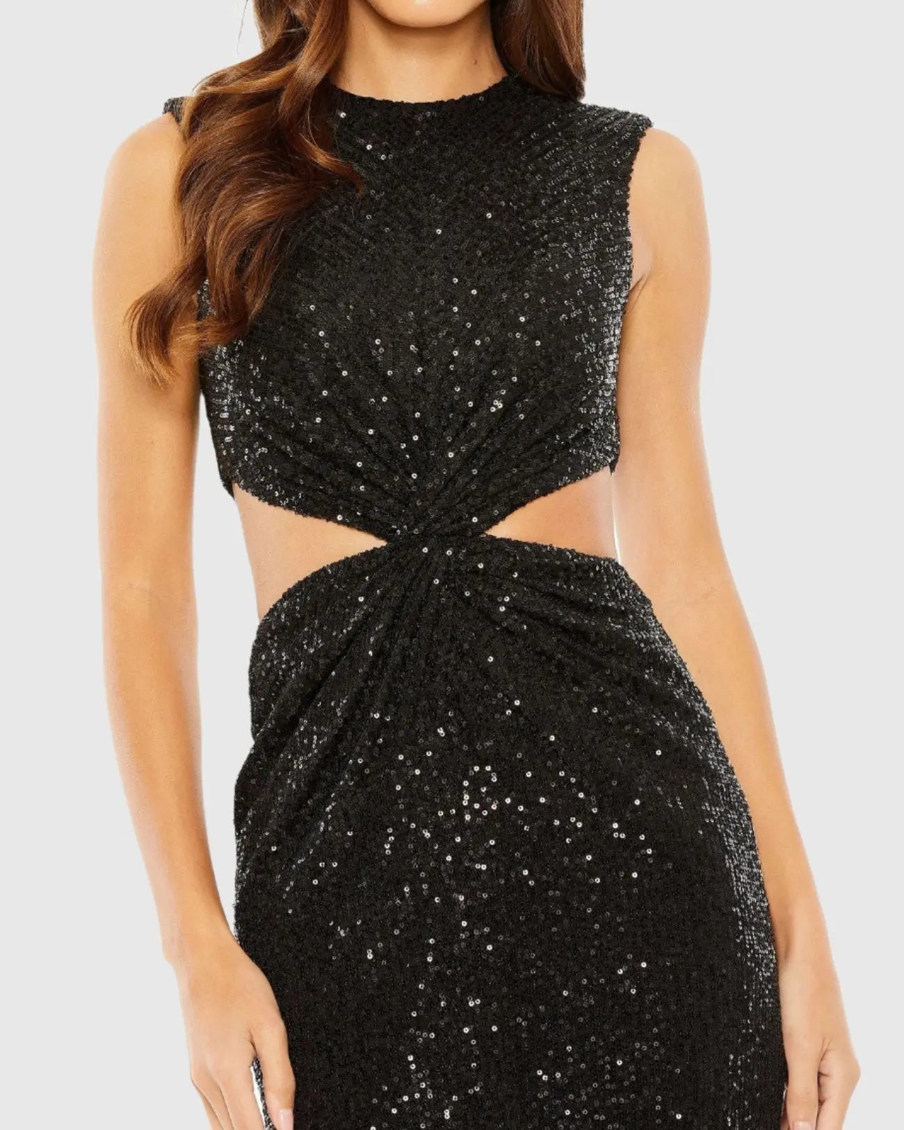 Black Sequin Twist Cut Out Open Back Gown - Mac Duggal