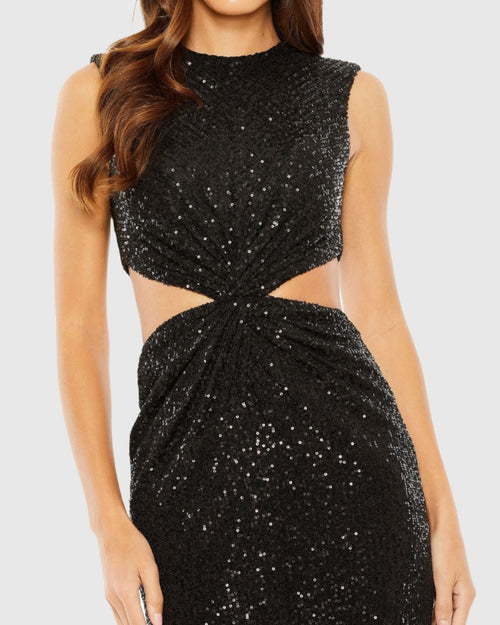 Sequin Twist Cut Out Open Back Gown