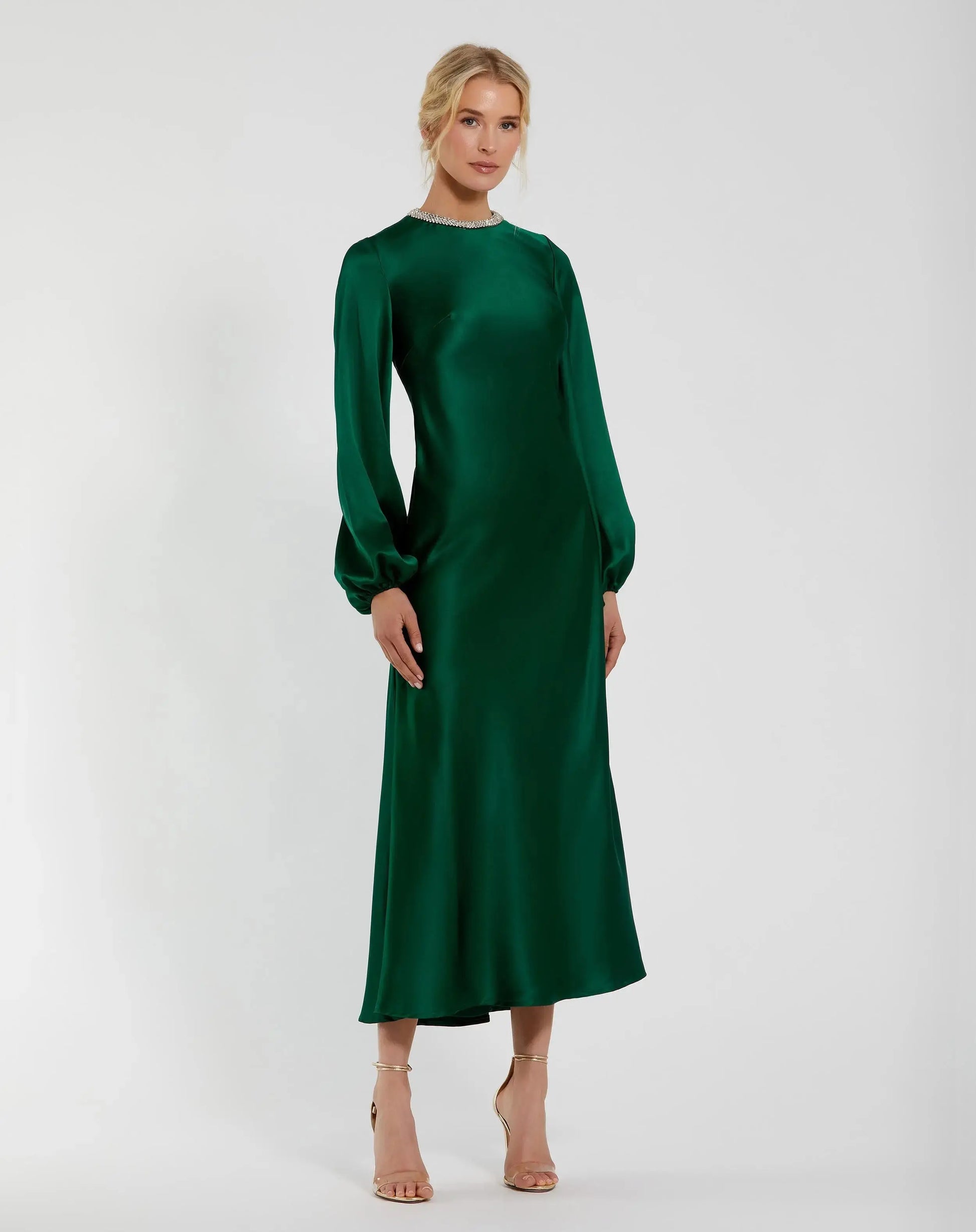 Mac Duggal Women's High Neck Long Sleeve Crystal Detail Dress - Green - Size 8 - Emerald Mac Duggal Women's High Neck Long Sleeve Crystal Detail Dress - Green - Size 8 - Emerald