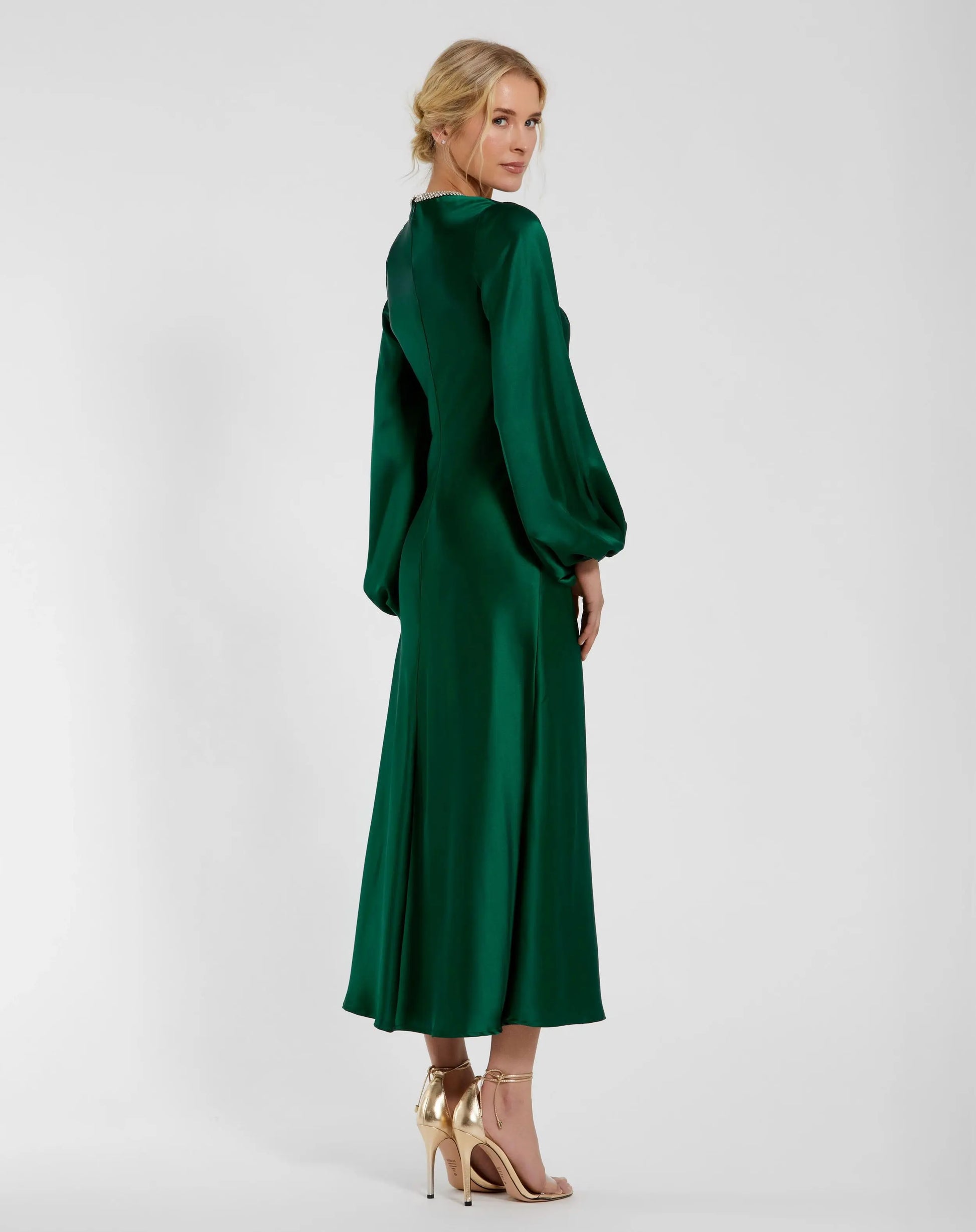 Green High Neck Long Sleeve Crystal Detail Dress - Mac Duggal Green High Neck Long Sleeve Crystal Detail Dress - Mac Duggal