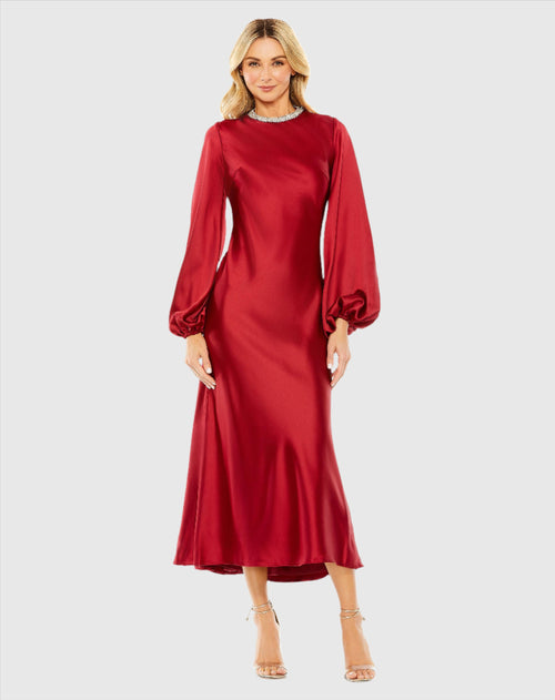 High Neck Long Sleeve Crystal Detail Dress